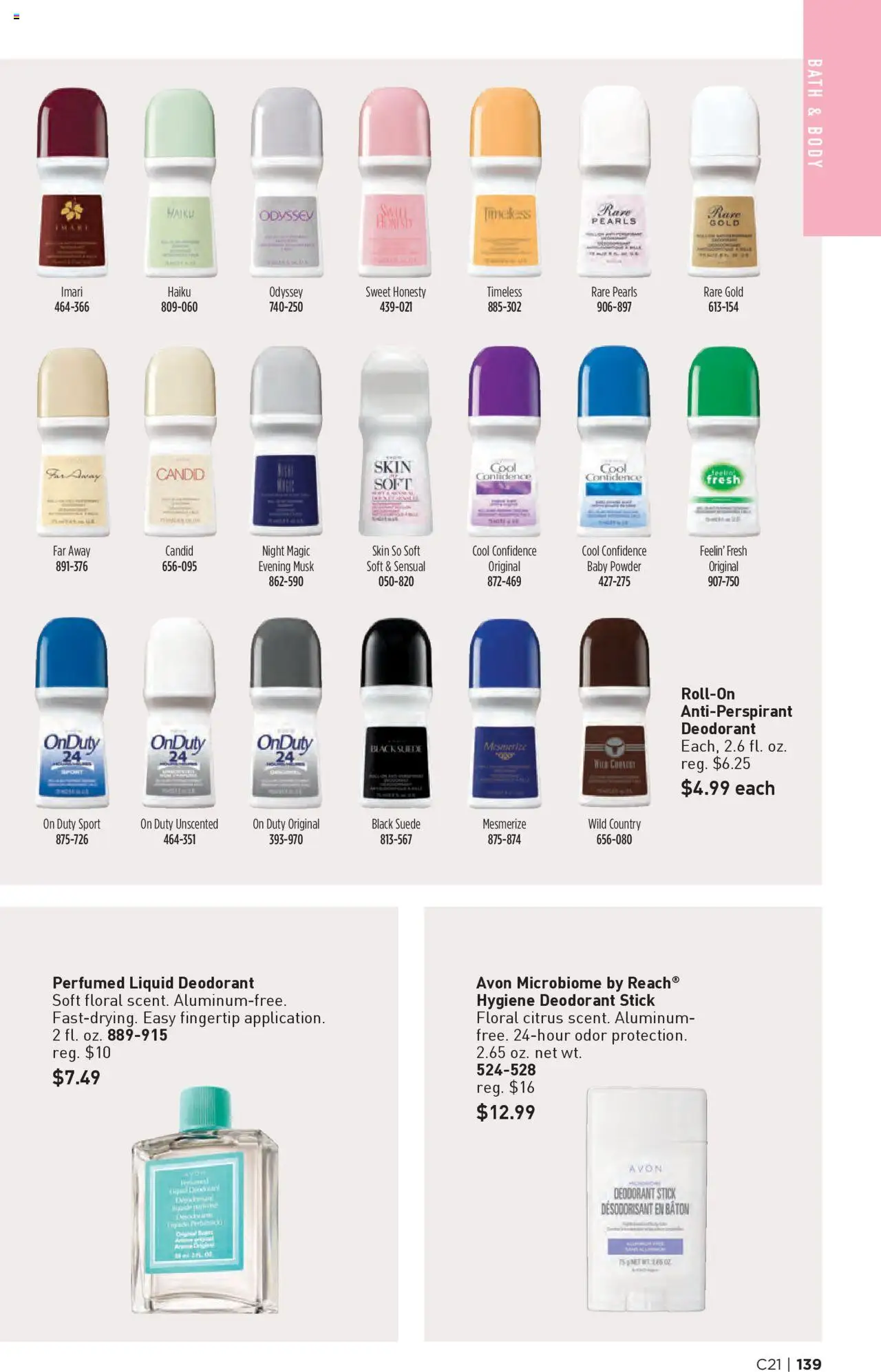Avon Brochure - valid from 08.10.2025 | Page: 139 | Products: Bath, Powder, Deodorant, Antiperspirant