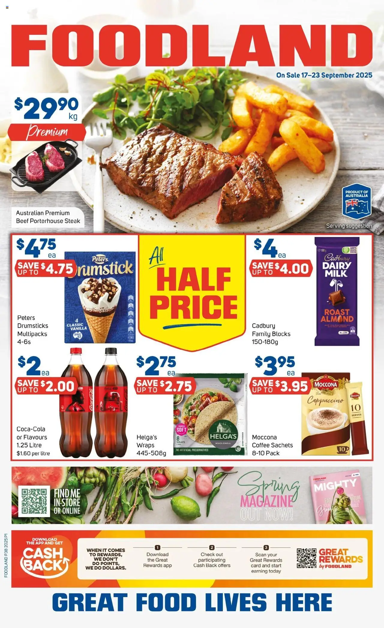 Foodland catalogue - valid from 17.09.2025 | Page: 1 | Products: Milk, Coffee, Steak, Moccona