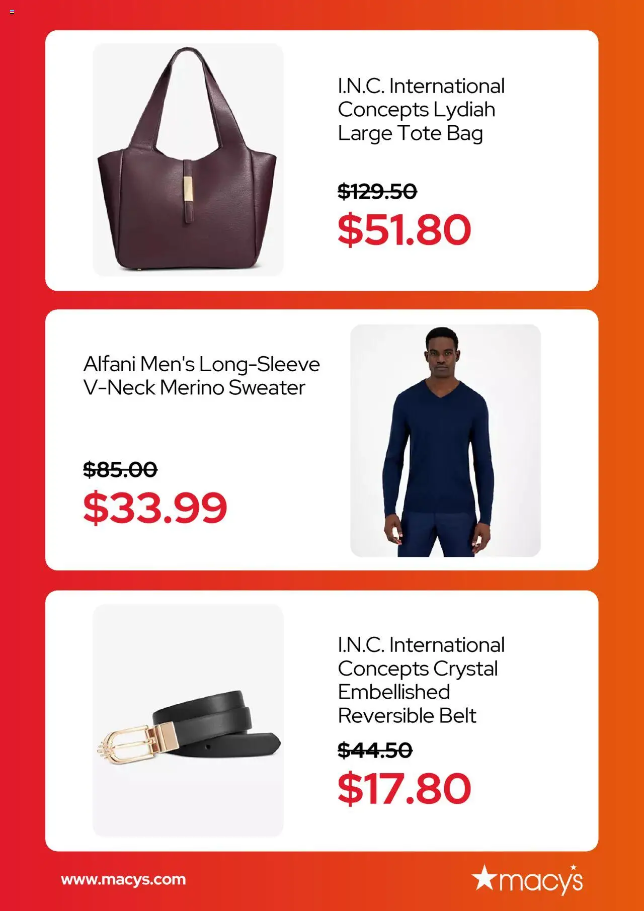 Macy's Weekly Ad - valid from 20.10.2025 | Page: 3 | Products: Sweater, Belt, Bag