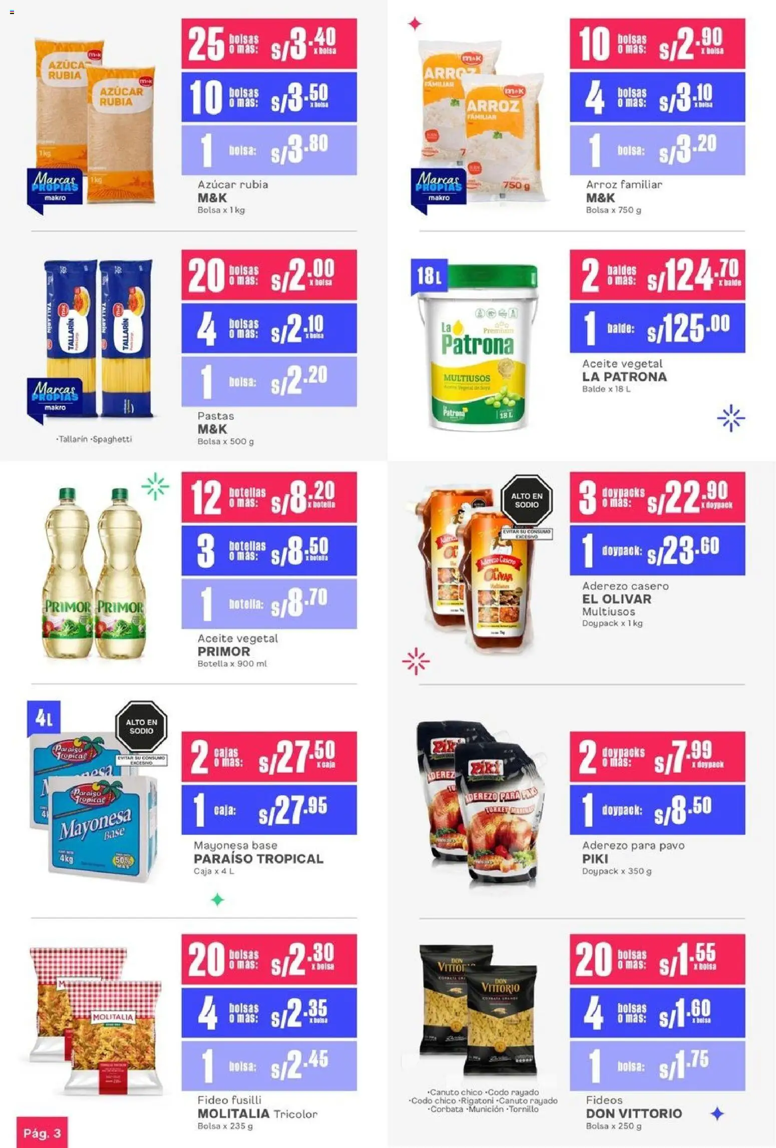 Catálogo Makro válido desde 01.12.2025 | Página: 3 | Productos: Aceite, Arroz, Fideos, Bolsa