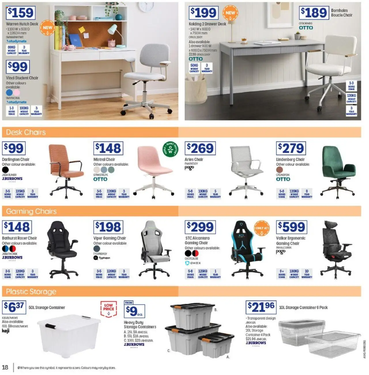 Officeworks catalogue - valid from 07.08.2025 | Page: 18 | Products: Chair, Desk, Drawer, Ergonomic
