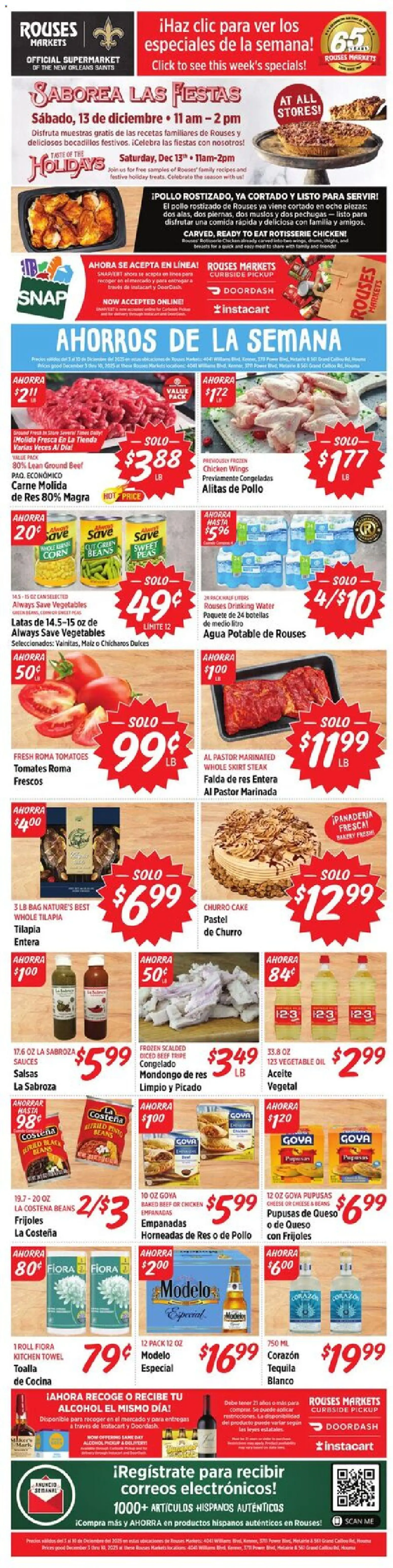 Rouses Hispanic Ad - valid from 03.12.2025 | Page: 1 | Products: Corn, Cheese, Water, Vegetables