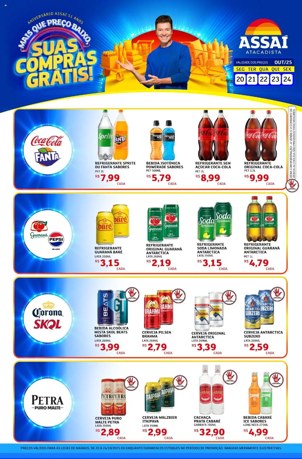 Assaí Atacadista Folheto - válido de 20.10.2025 | Página: 1 | Produtos: Guaraná, Fanta, Cabare ice sabores, Soda
