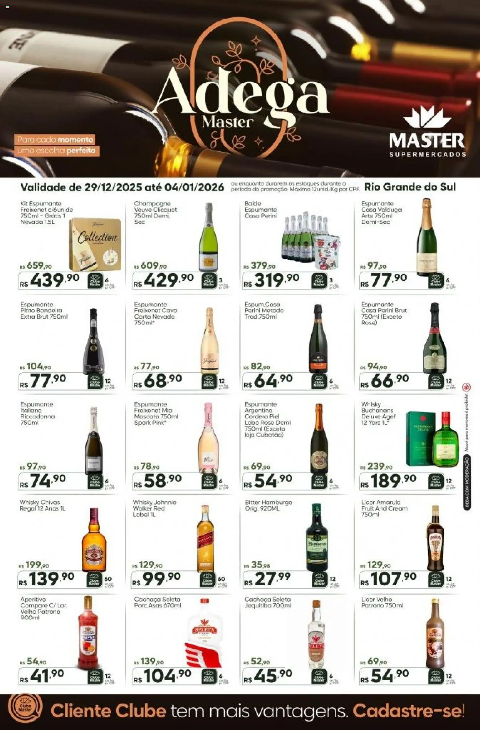 Master Folheto - válido de 29.12.2025 | Página: 1 | Produtos: Champagne, Espumante, Cachaça, Licor