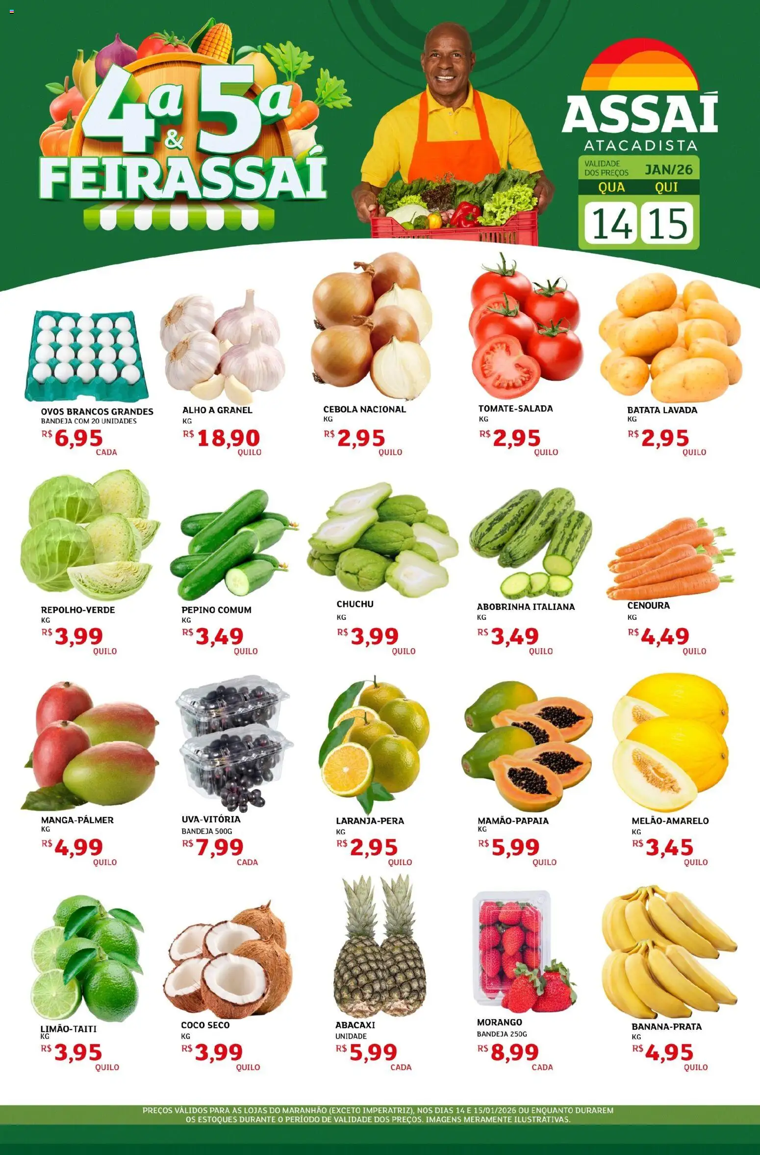 Assaí Atacadista Folheto - válido de 14.01.2026 | Página: 1 | Produtos: Chuchu, Alho, Cebola, Bandeja
