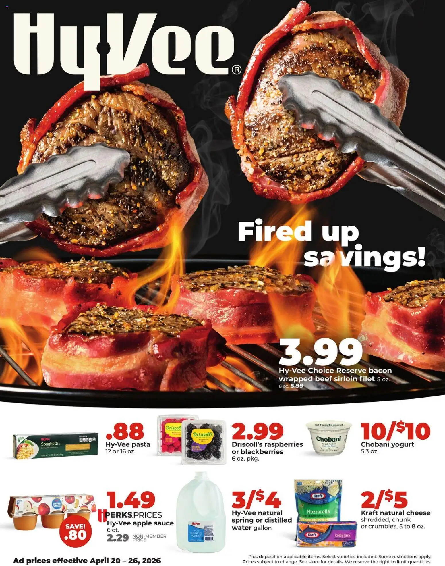 HyVee Weekly Ad - valid from 20.04.2026 | Page: 1 | Products: Cheese, Yogurt, Pasta, Water