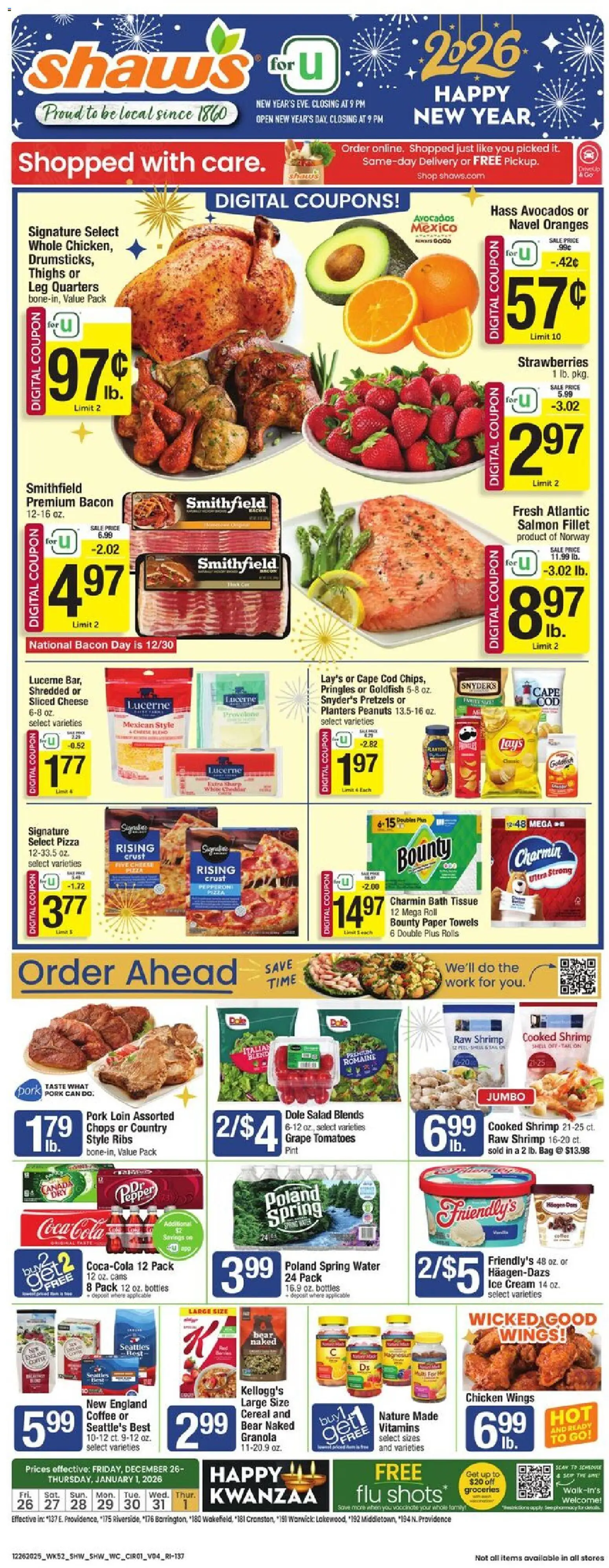 Shaw's Weekly Ad - RI - valid from 26.12.2025 | Page: 1 | Products: Bath, Oranges, Cream, Salad