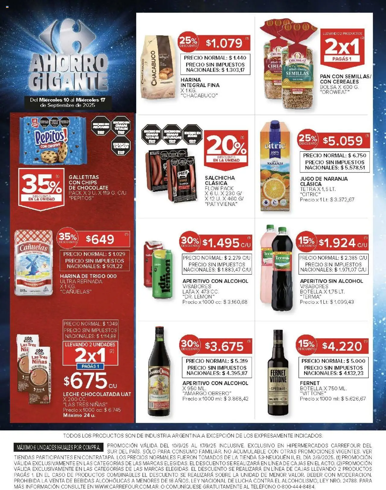 Carrefour ofertas - Chubut │ válido desde el 10.09.2025 | Página: 11 | Productos: Leche, Pan, Chocolate, Cereales