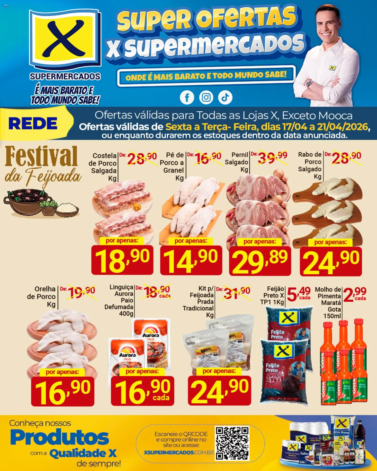 X Supermercados Folheto - válido de 17.04.2026 | Página: 4 | Produtos: Feijão, Linguiça, Pernil, Arroz