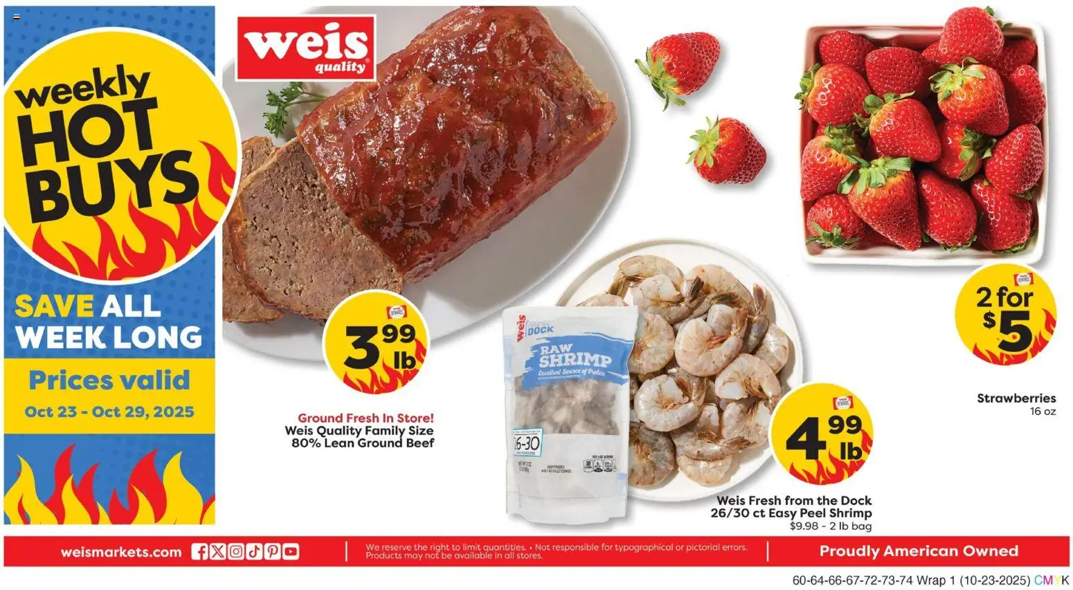 Weis Weekly Ad - valid from 23.10.2025 | Page: 1 | Products: Beef, Strawberries, Bag