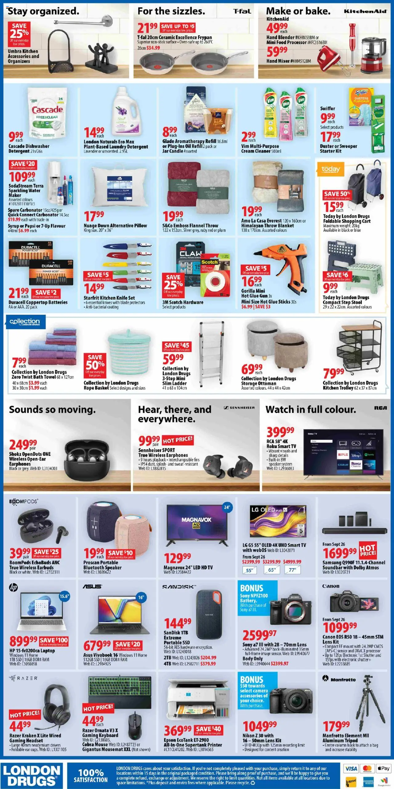 London Drugs flyer valid from 25.09.2025 | Page: 4 | Products: Keyboard, Speaker, Mixer, Detergent