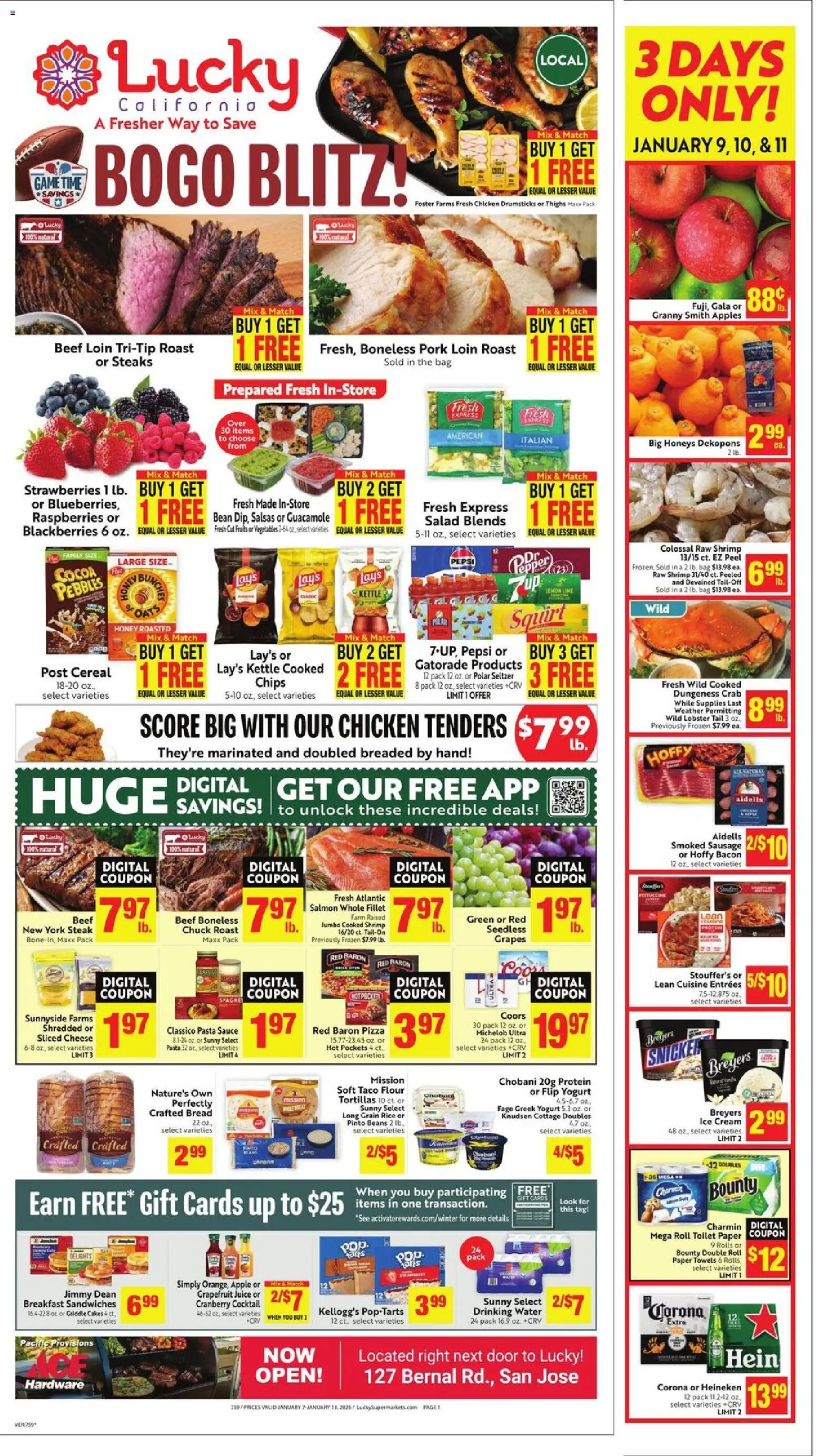 Lucky Supermarkets Weekly - CA - valid from 07.01.2026 | Page: 1 | Products: Ice cream, Vegetables, Fruits, Lime