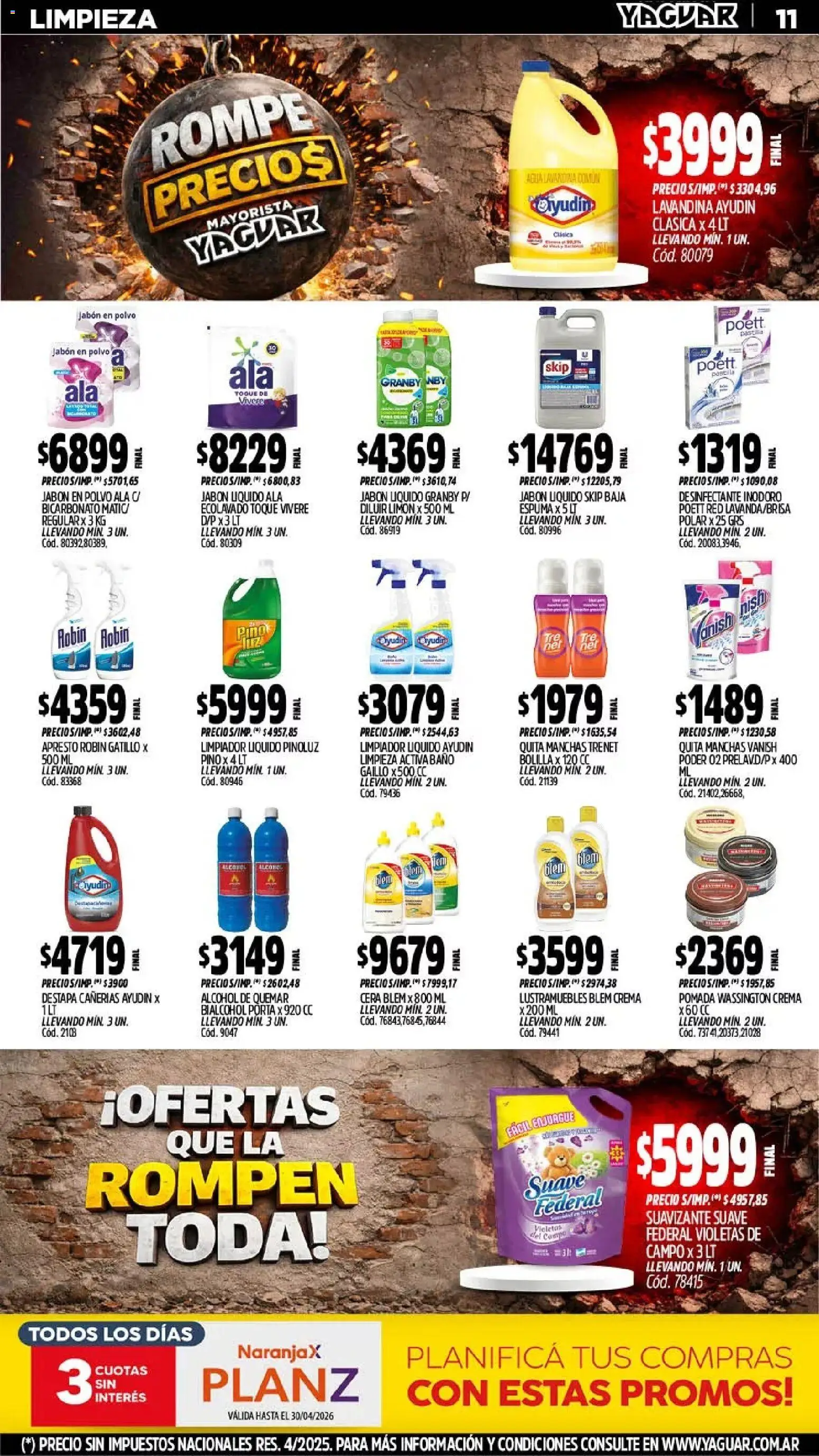 Yaguar - Oferta Semanal Mar del Plata │ válido desde el 20.04.2026 | Página: 11 | Productos: Jabón líquido, Jabón en polvo, Espuma, Suavizante