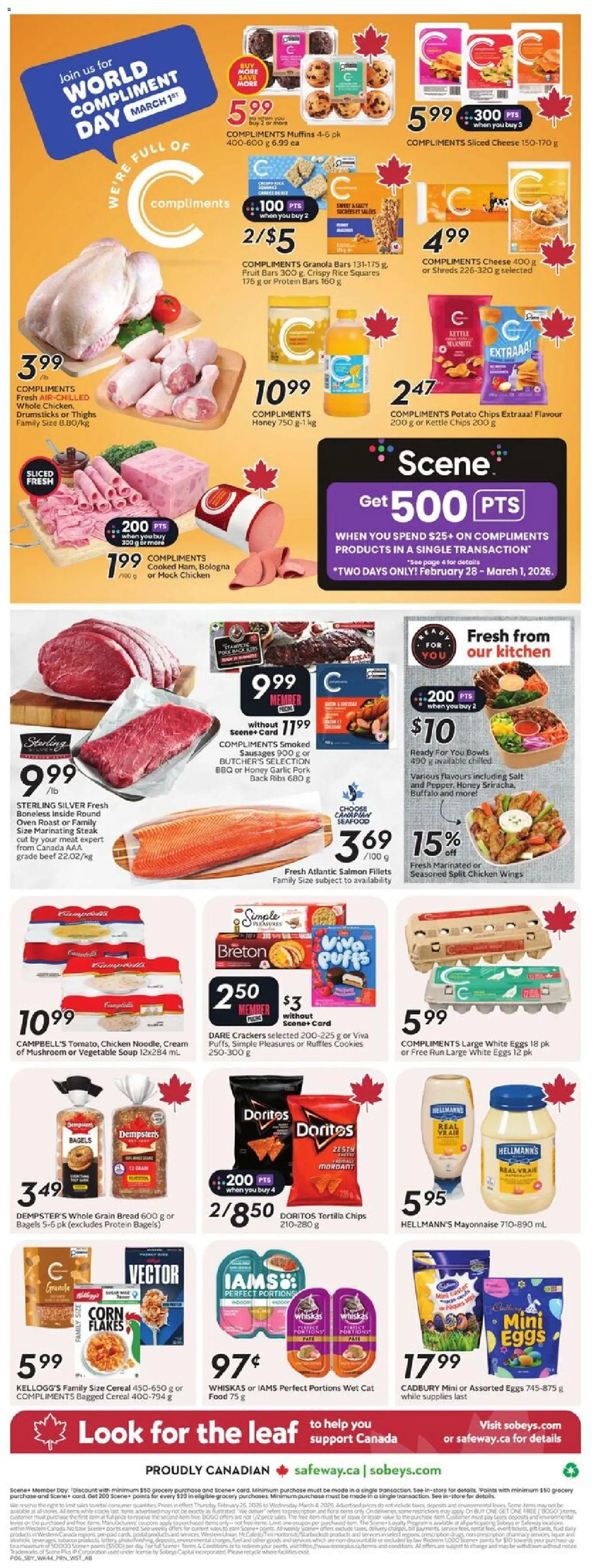 Sobeys flyer valid from 26.02.2026 | Page: 4 | Products: Chicken wings, Cheese, Eggs, Bread