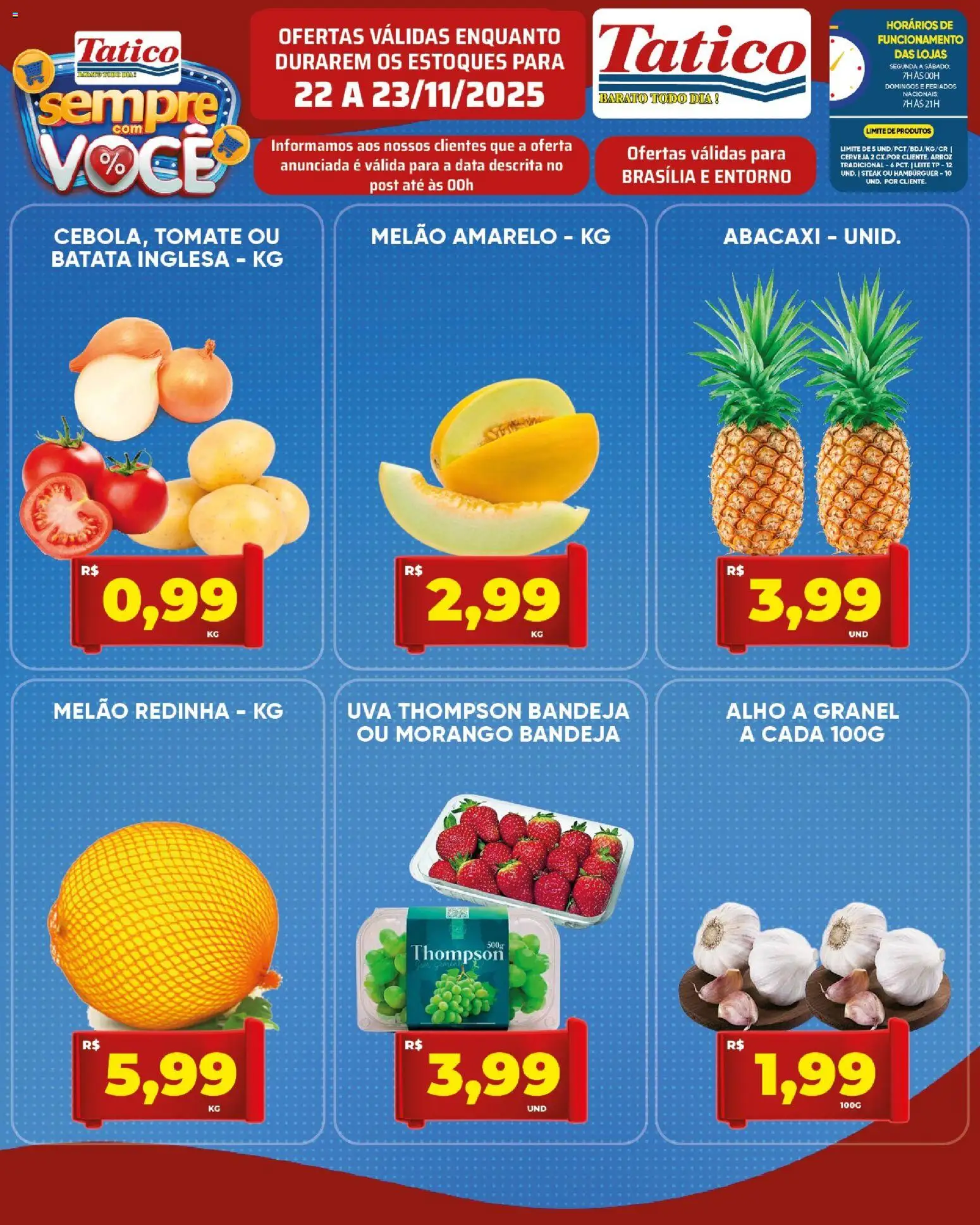 Tatico Folheto - válido de 22.11.2025 | Página: 7 | Produtos: Melão, Leite, Abacaxi, Hambúrguer
