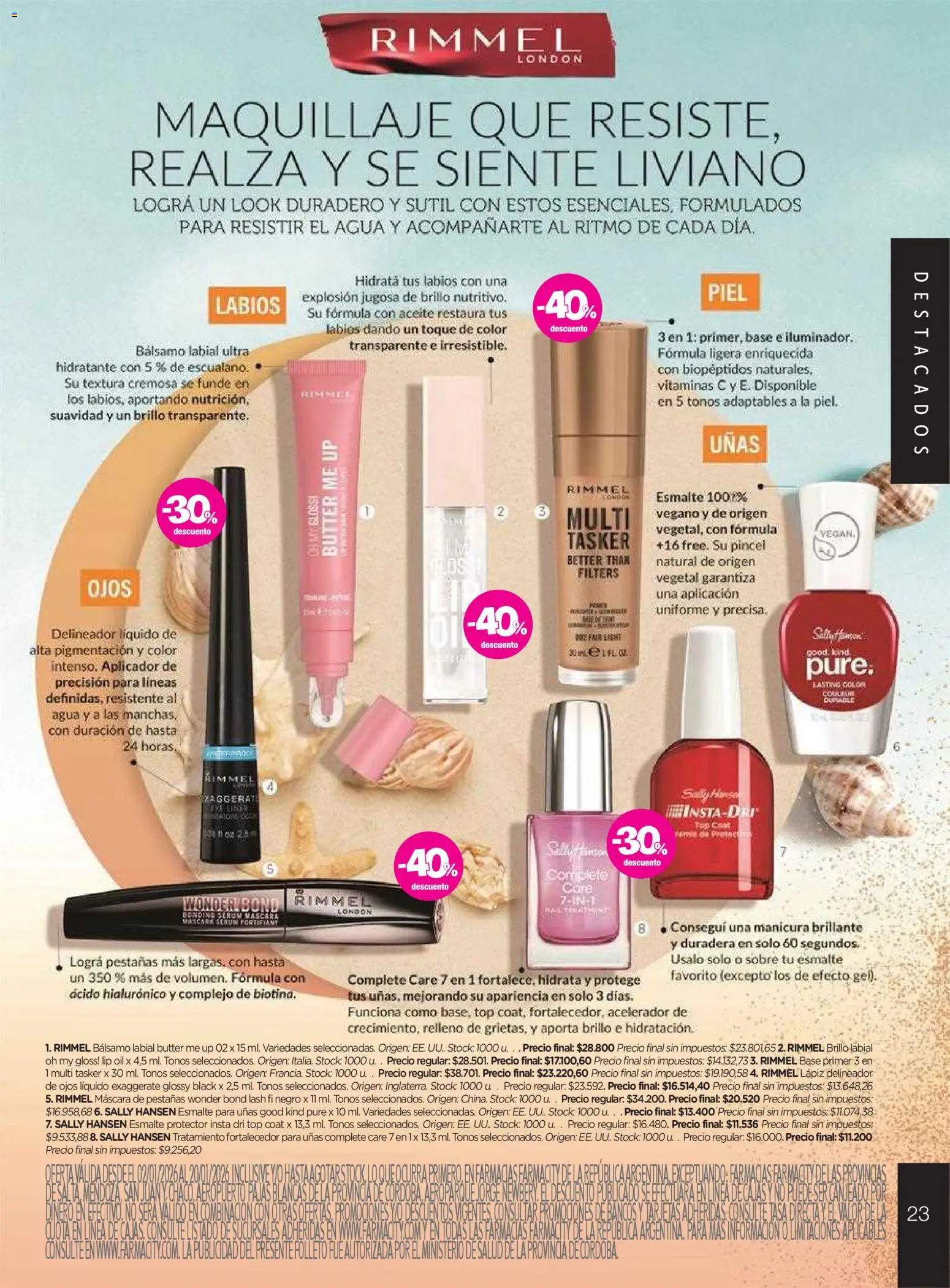 Farmacity catálogo │ válido desde el 02.01.2026 | Página: 23 | Productos: Aceite, Delineador, Mascara de pestañas, Agua