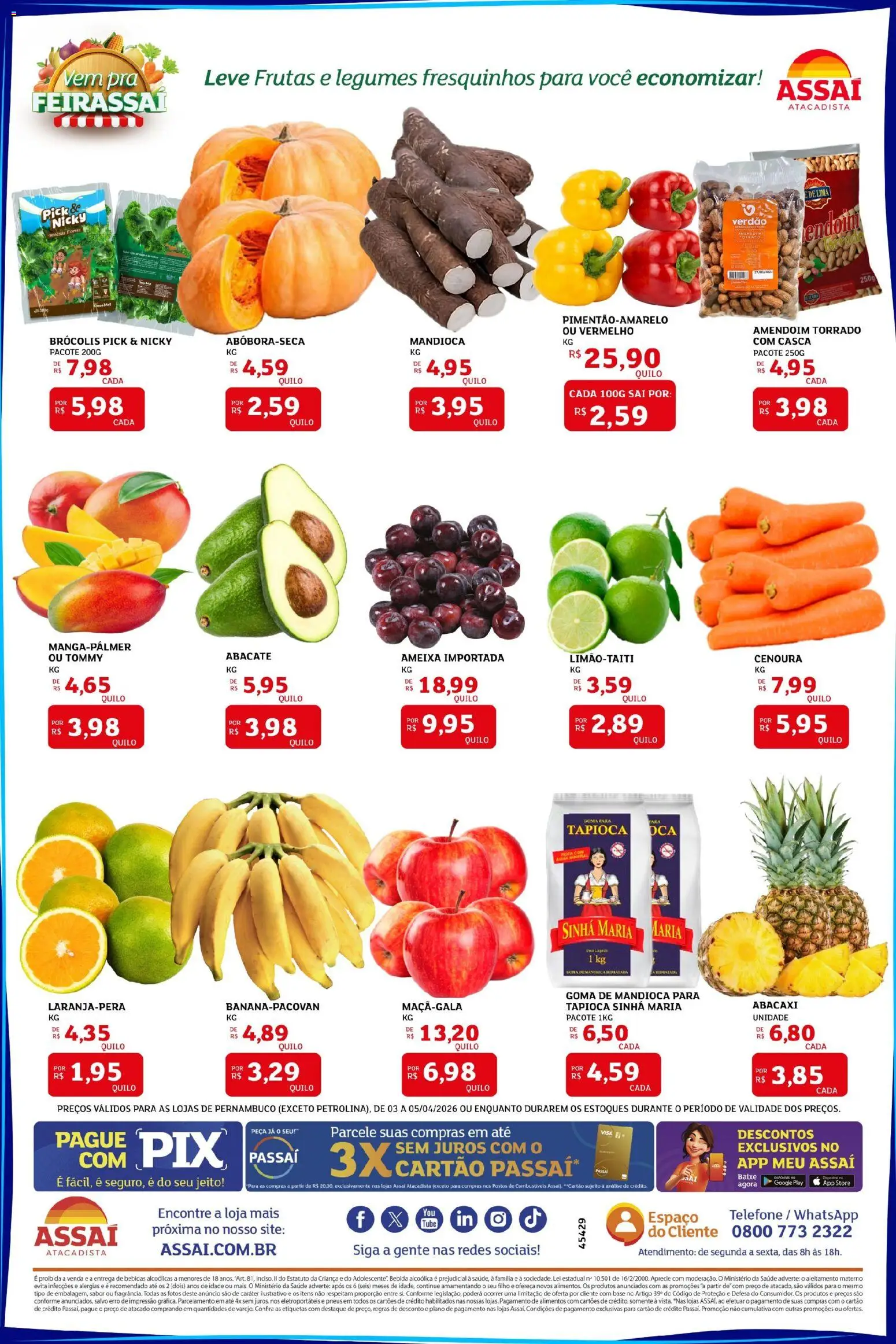 Assaí Atacadista Folheto - válido de 03.04.2026 | Página: 3 | Produtos: Amendoim, Cenoura, Brócolis, Ameixa