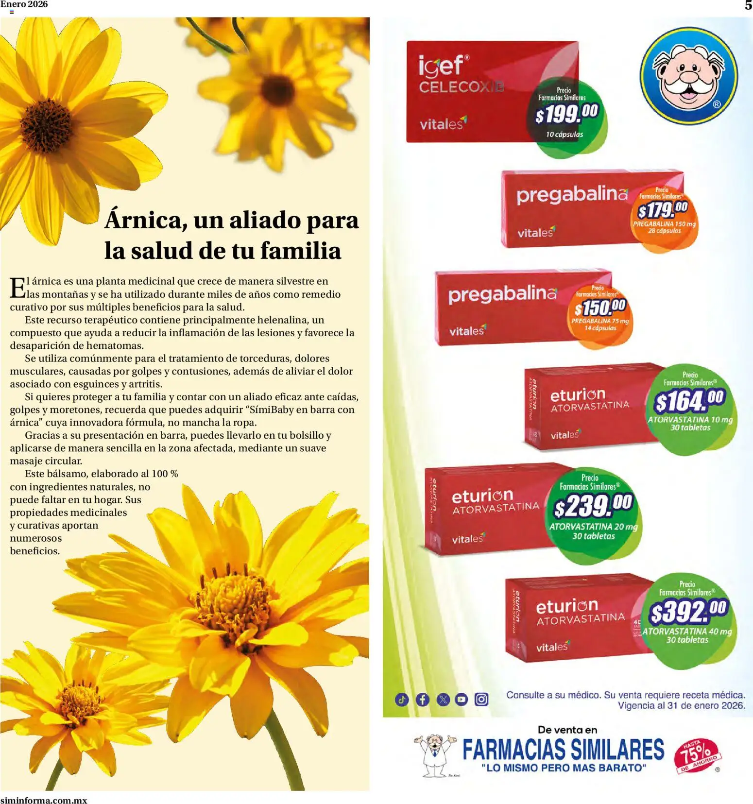 Nuevas ofertas de Farmacias Similares válidas en toda la República Mexicana desde el 01.01.2026. ¡Encuentra las mejores ofertas en Farmacias Similares catálogo! | Página: 5 | Productos: Planta, Ropa, Barra