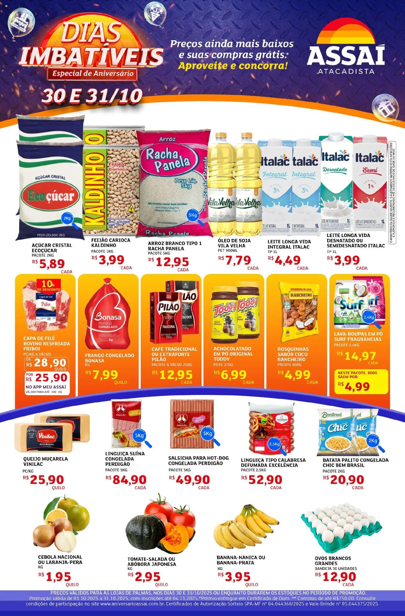 Assaí Atacadista Folheto - válido de 30.10.2025 | Página: 1 | Produtos: Linguiça, Ovos, Rosquinha, Soja