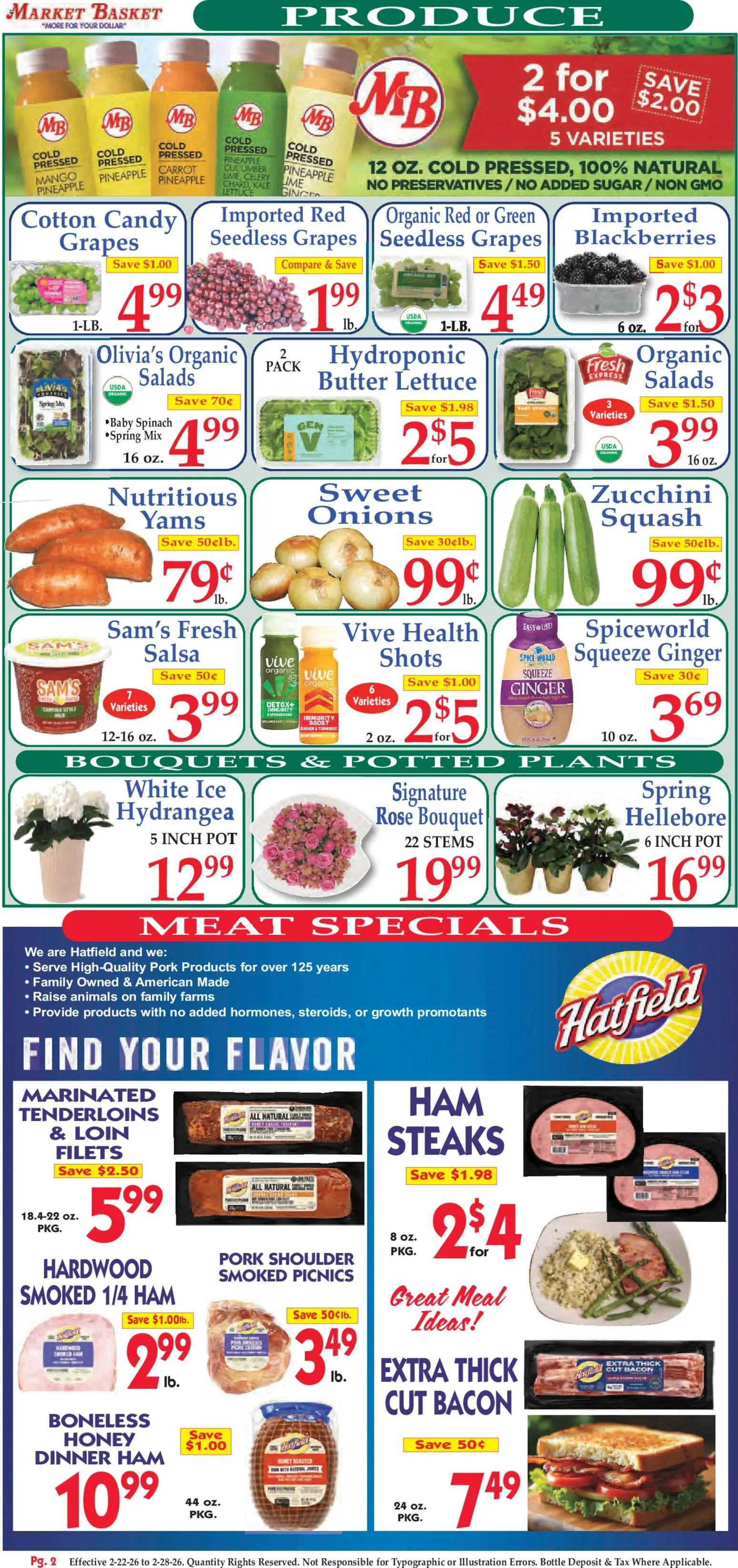 Market Basket Ad - valid from 22.02.2026 | Page: 2 | Products: Kale, Basket, Butter, Pork