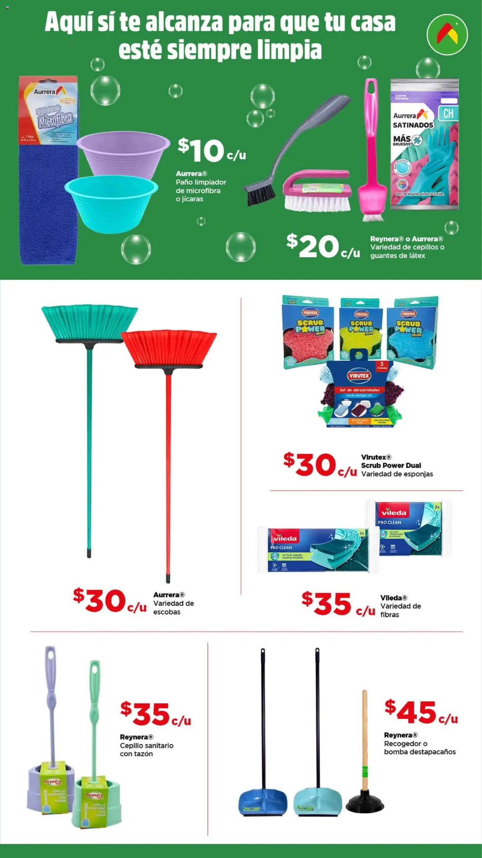Nuevas ofertas de Bodega Aurrerá válidas en toda la República Mexicana desde el 26.12.2025. ¡Encuentra las mejores ofertas en Bodega Aurrerá folleto Feria de la limpieza! | Página: 7 | Productos: Guantes, Cepillo, Limpiador, Té