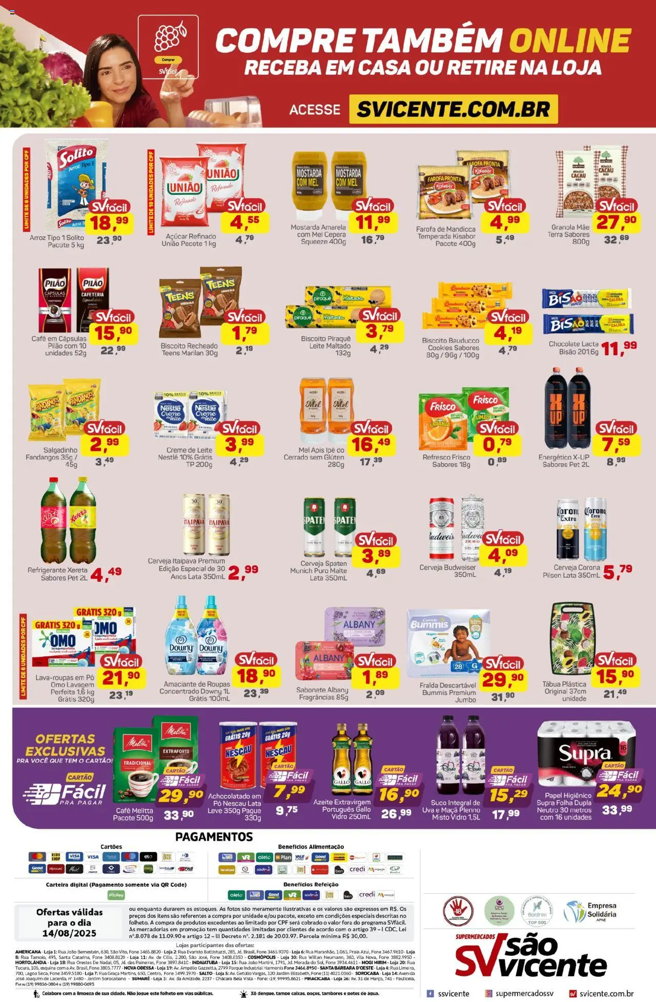 Supermercados São Vicente Folheto - válido de 14.08.2025 | Página: 2 | Produtos: Biscoito, Leite, Cerveja, Sabonete