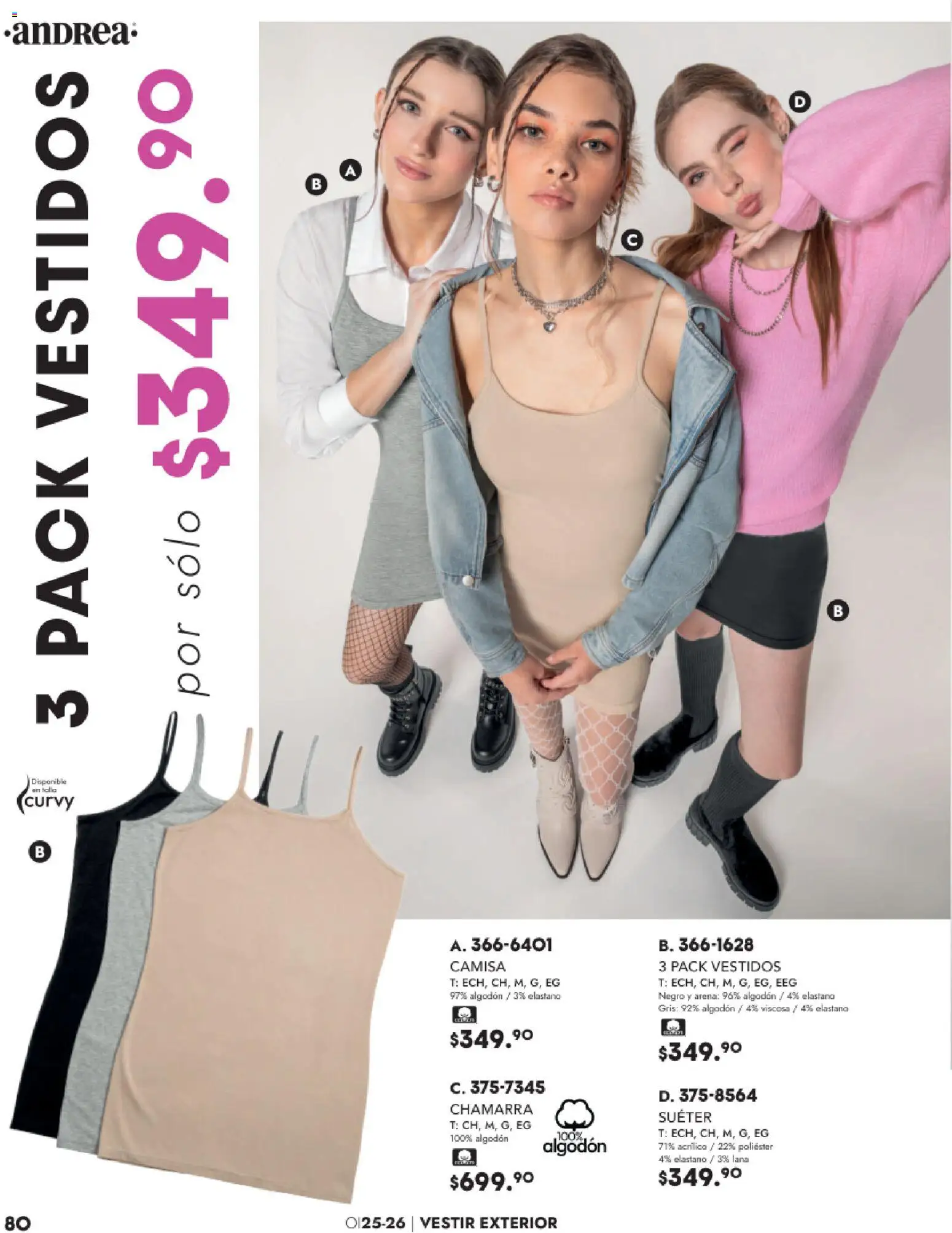 Nuevas ofertas de Andrea válidas en toda la República Mexicana desde el 26.11.2025. ¡Encuentra las mejores ofertas en Andrea catálogo Vestir! | Página: 80 | Productos: Suéter, Camisa, Chamarra, Algodón