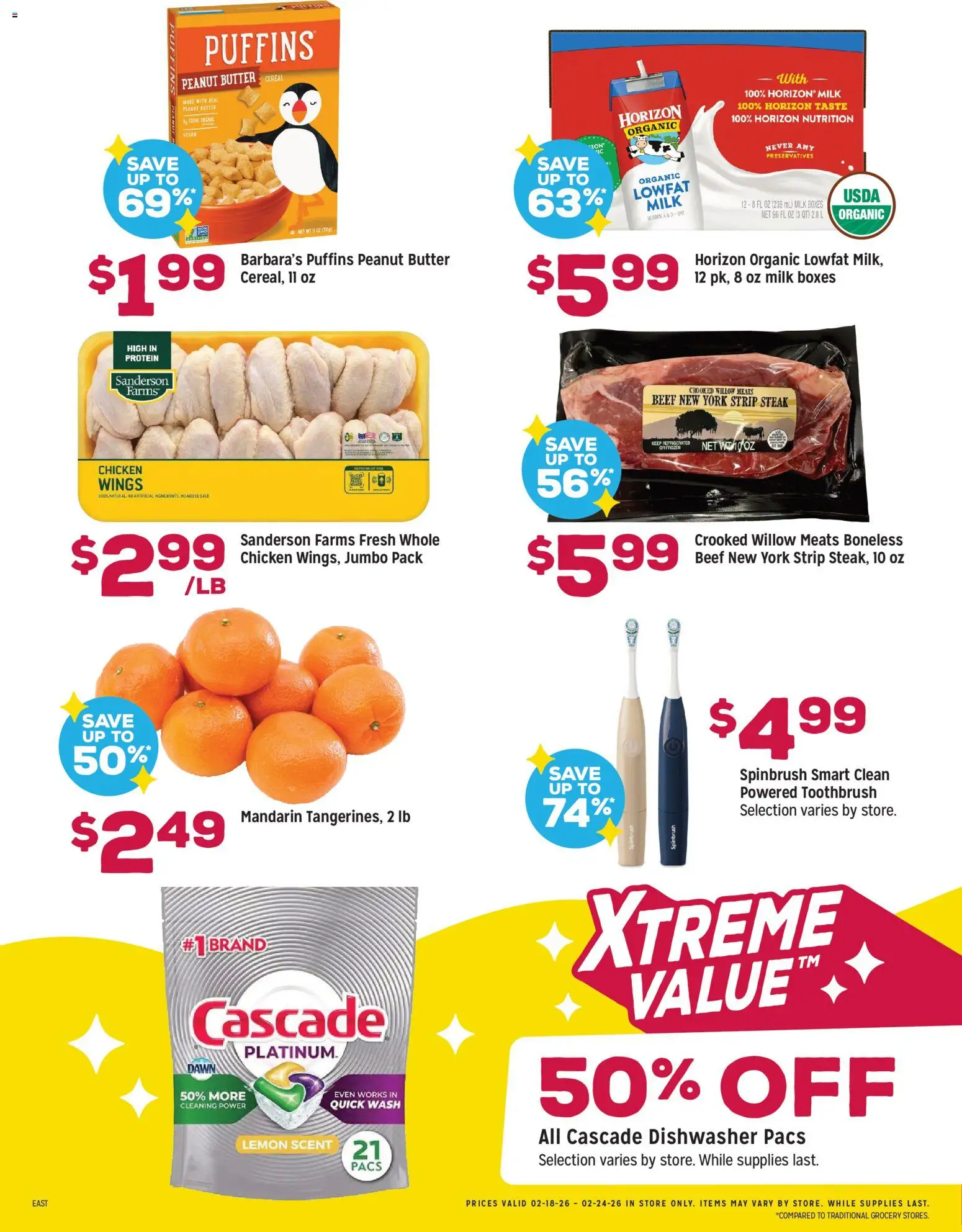 Grocery Outlet Weekly Ad - valid from 18.02.2026 | Page: 2 | Products: Milk, Butter, Beef, Lemon