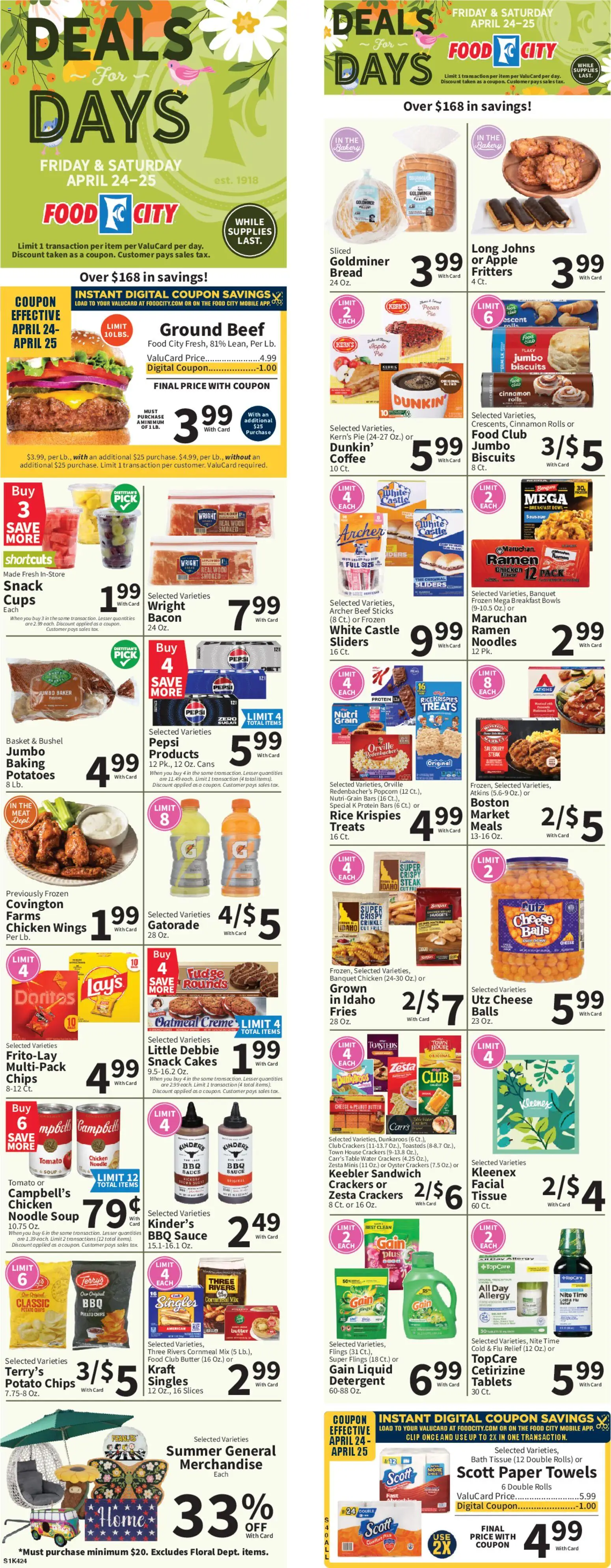 Food City Weekly Ad - valid from 22.04.2026 | Page: 1 | Products: Table, Bread, Potatoes, Water