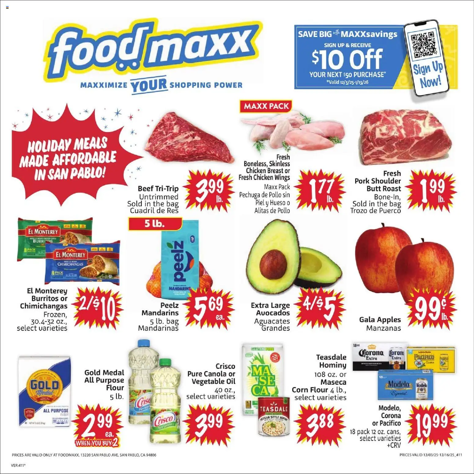 FoodMaxx Weekly Ad - CA - valid from 03.12.2025 | Page: 1 | Products: Mandarins, Apples, Beef, Bag