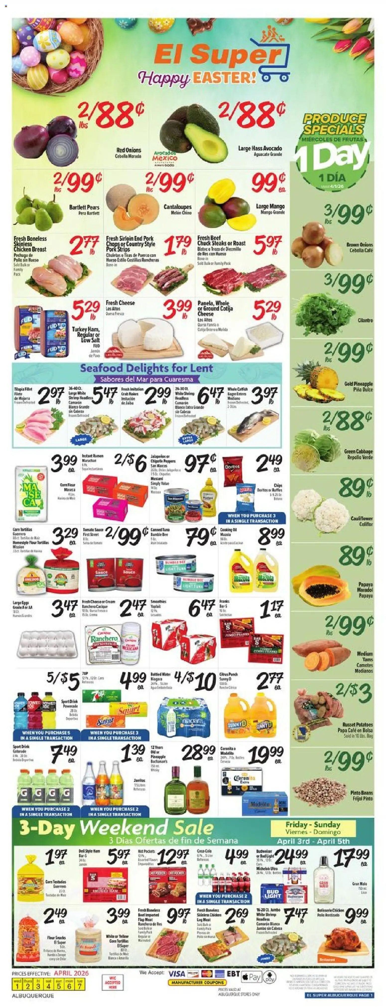 El Super Weekly Ad - NM - valid from 01.04.2026 | Page: 1 | Products: Beef, Salt, Mango, Bag