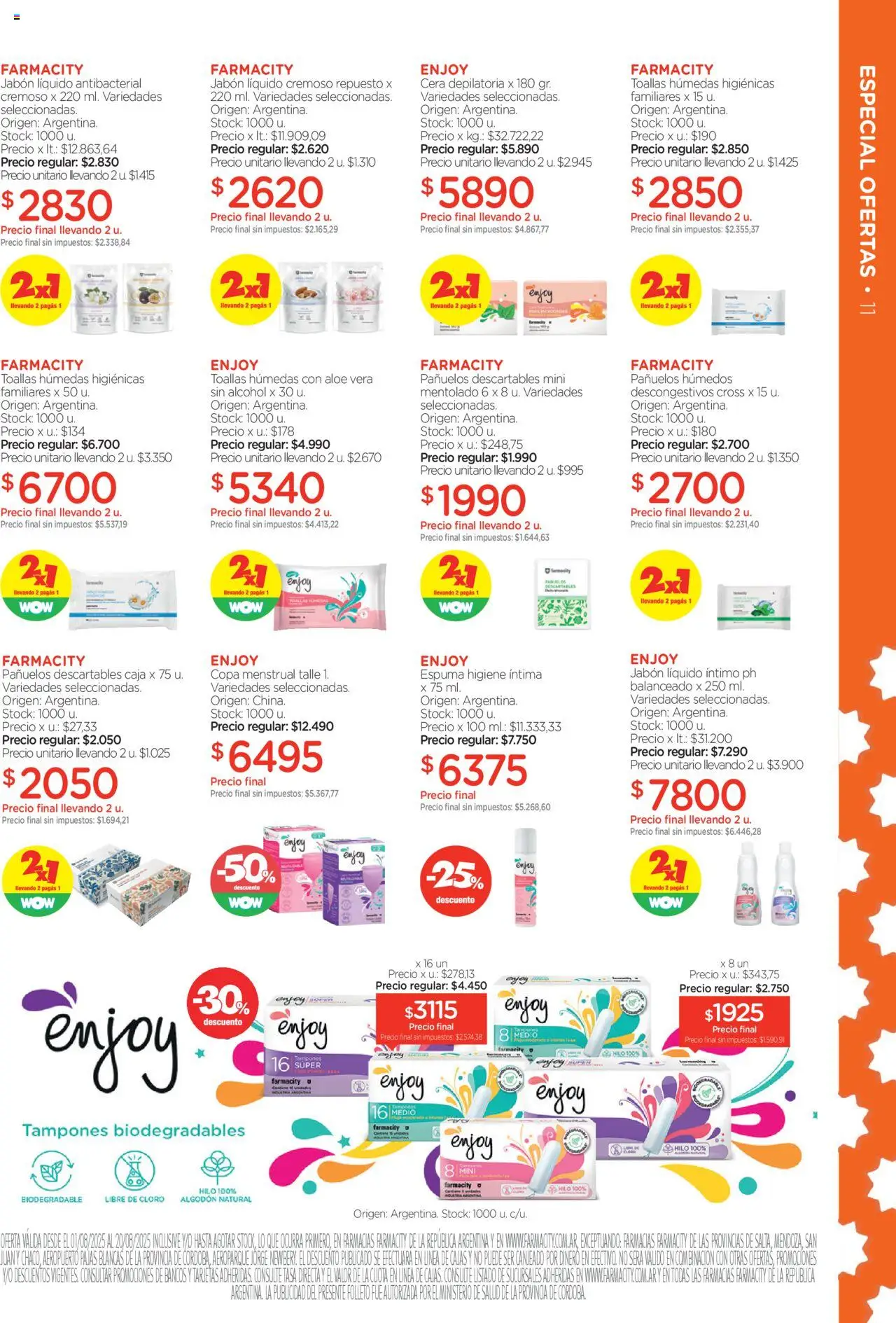Farmacity catálogo │ válido desde el 01.08.2025 | Página: 11 | Productos: Toallas, Jabón, Cera, Copa menstrual