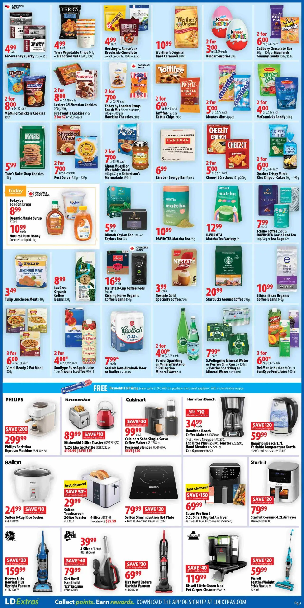 London Drugs flyer valid from 15.08.2025 | Page: 3 | Products: Tea, Coffee maker, Toaster, Beer