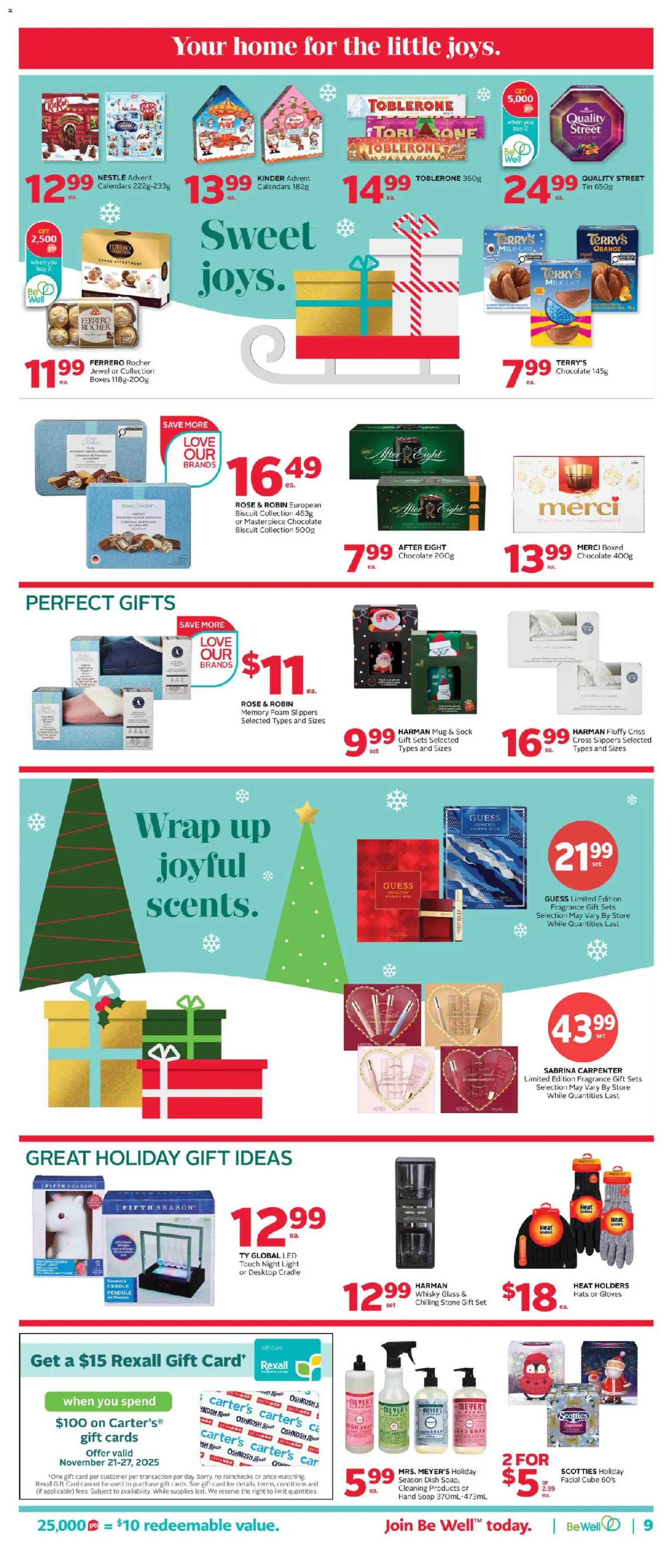 Rexall flyer valid from 21.11.2025 | Page: 15 | Products: Slippers, Fragrance, Soap, Milk