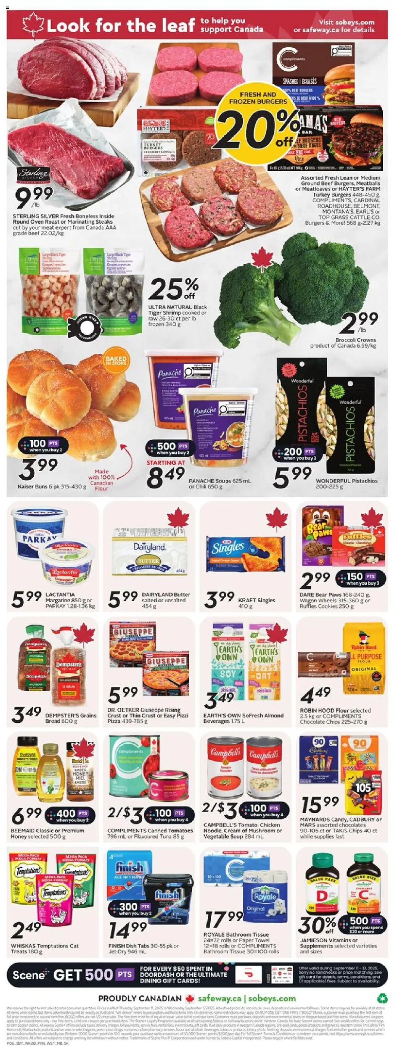 Safeway flyer valid from 11.09.2025 | Page: 4 | Products: Cream, Cookies, Butter, Pizza
