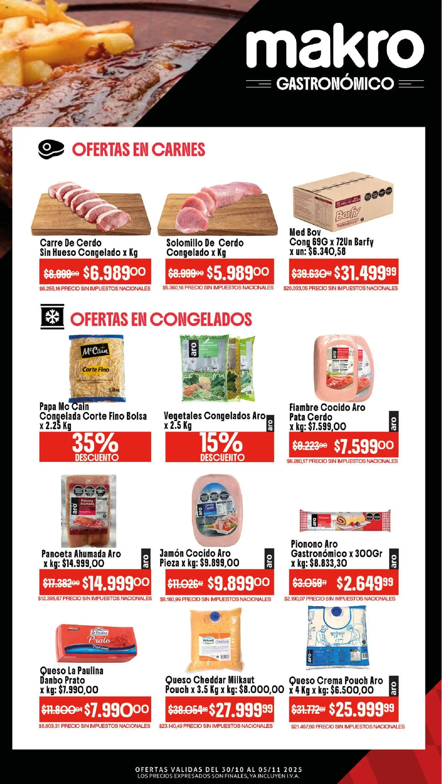 Makro ofertas │ válido desde el 30.10.2025 | Página: 2 | Productos: Jamón cocido, Papa, Queso crema, Queso