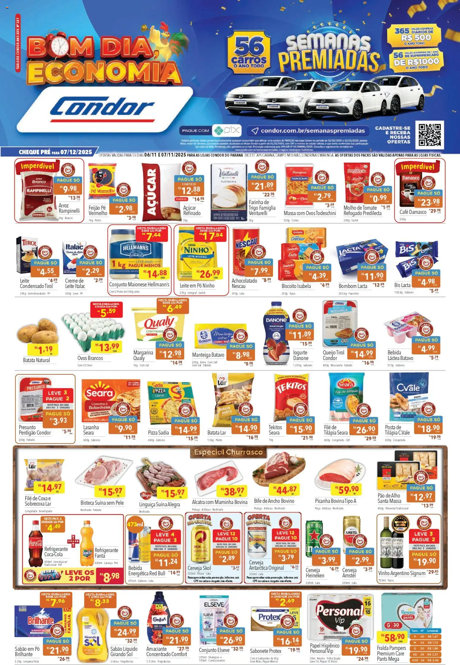 Supermercados Condor Folheto - válido de 06.11.2025 | Página: 1 | Produtos: Pampers, Queijo, Bombom, Leite em pó