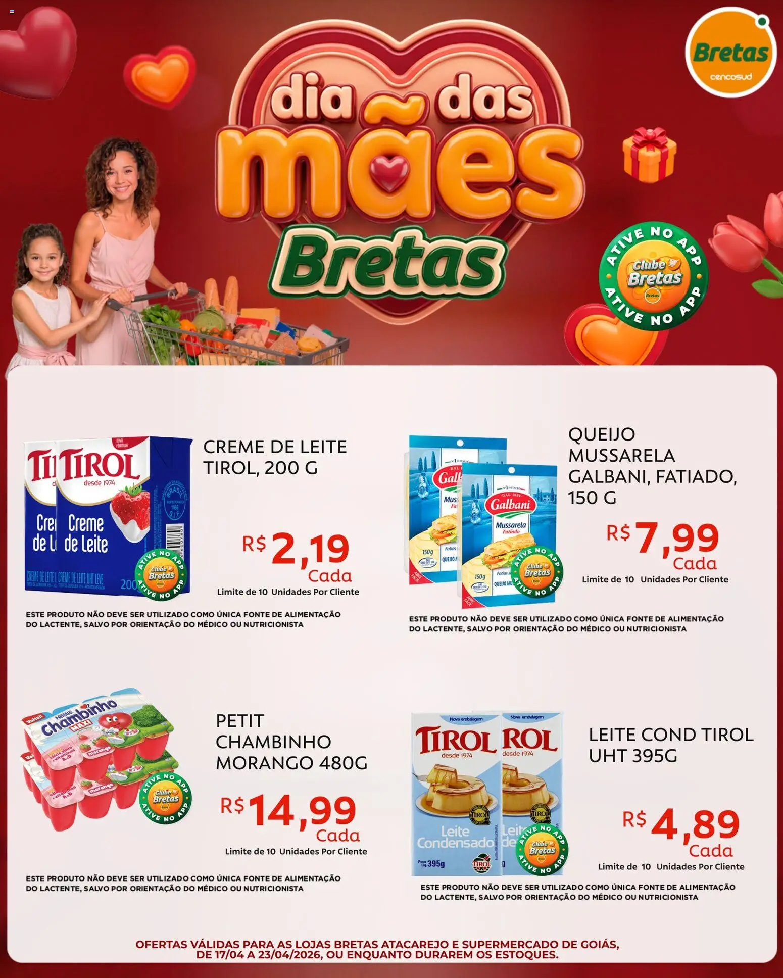 Bretas Folheto - válido de 17.04.2026 | Página: 3 | Produtos: Leite, Cálcio, Creme, Mussarela