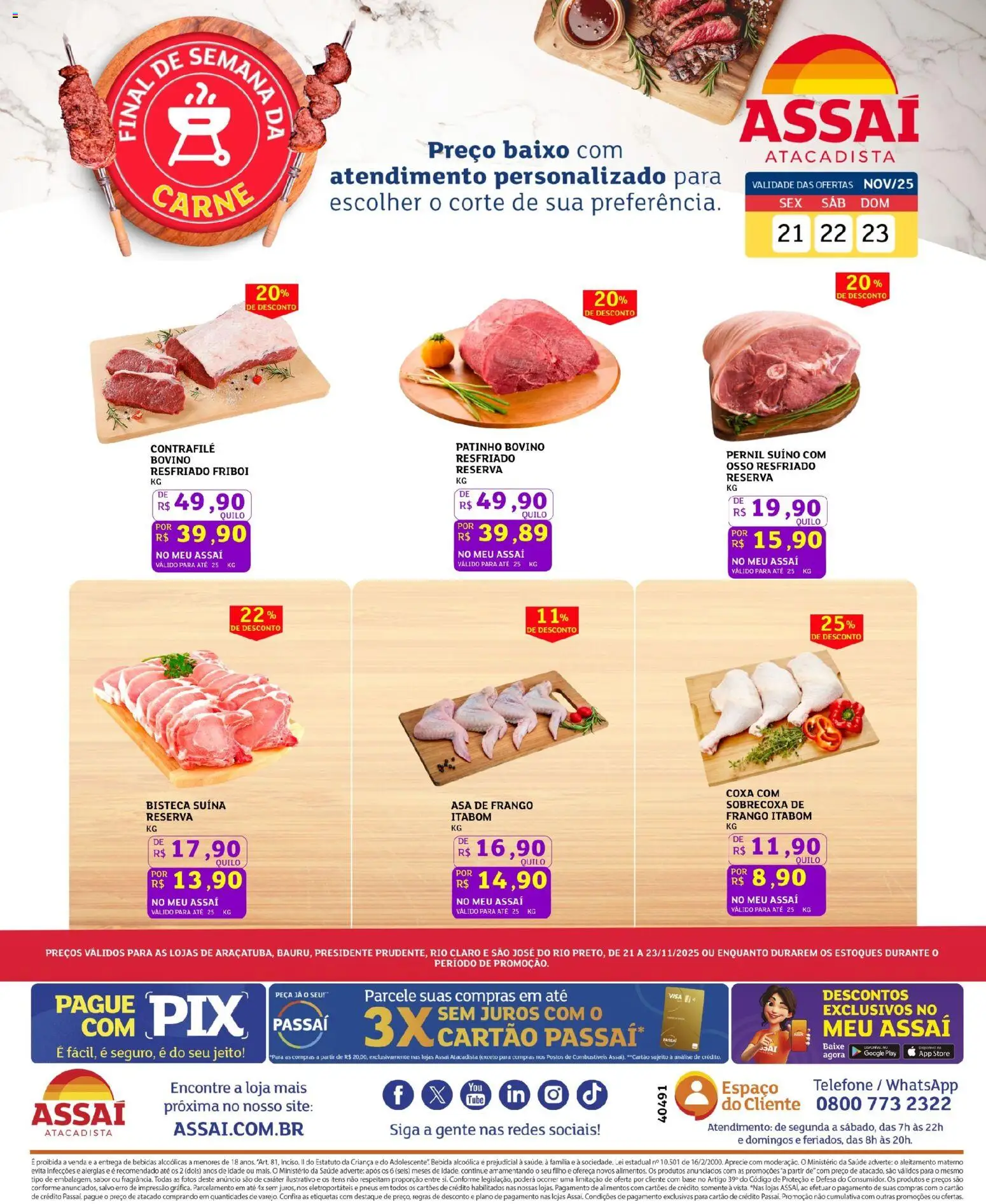 Assaí Atacadista Folheto - válido de 21.11.2025 | Página: 1 | Produtos: Carne, Baixo, Telefone, Frango