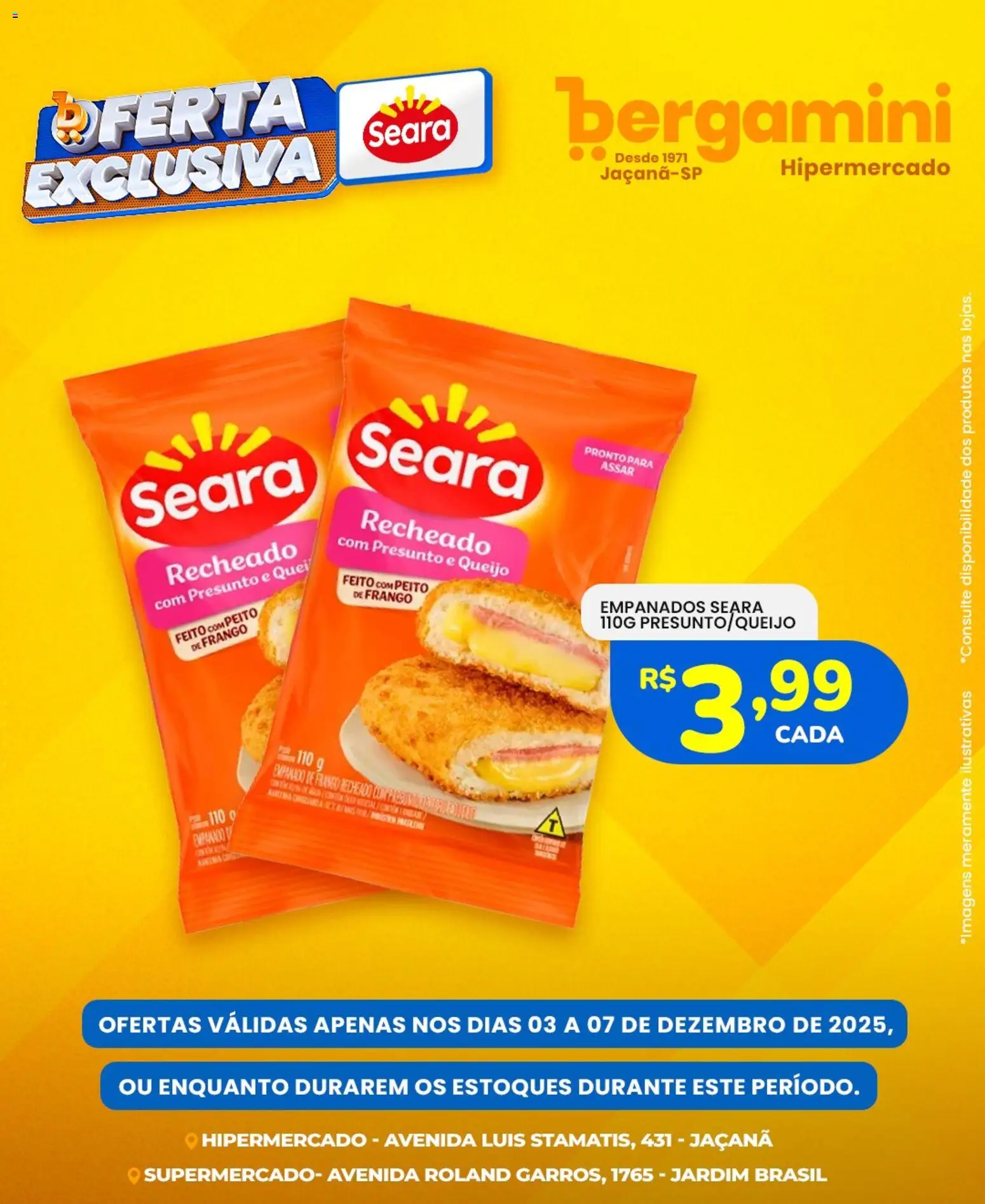 Supermercado Bergamini Folheto - válido de 03.12.2025 | Página: 8 | Produtos: Queijo, Presunto, Frango, Peito de frango