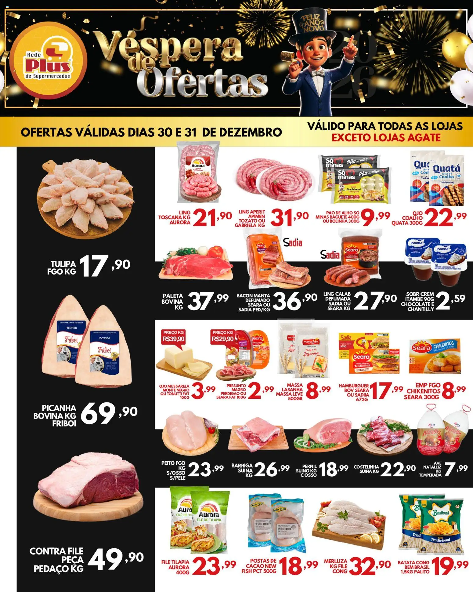 Rede Plus Supermercados Folheto - válido de 30.12.2025 | Página: 1 | Produtos: Pão, Massa, Batata, Filé de tilápia