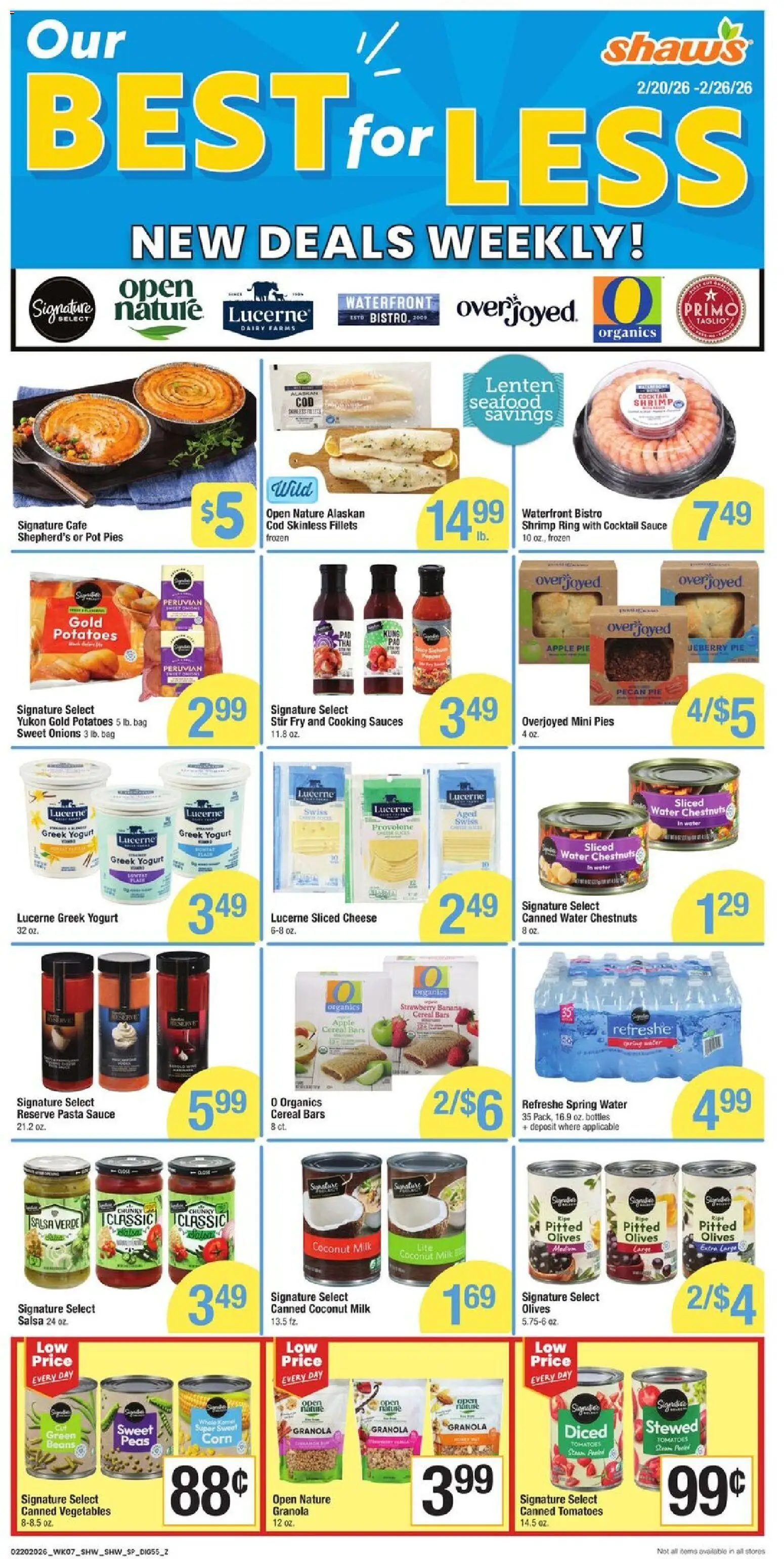 Shaw's Weekly Ad - valid from 20.02.2026 | Page: 5 | Products: Milk, Potatoes, Water, Pecan Pie