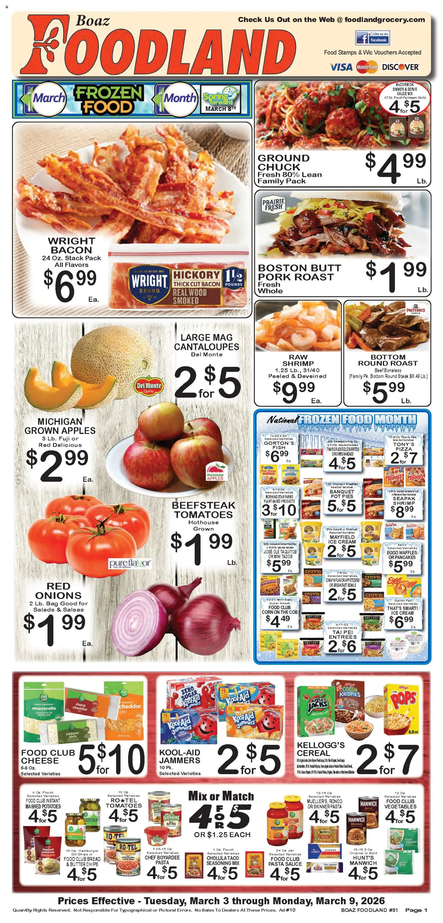 Foodland Weekly Ad - valid from 03.03.2026 | Page: 1 | Products: Ice cream, Potatoes, Vegetables, Sauce