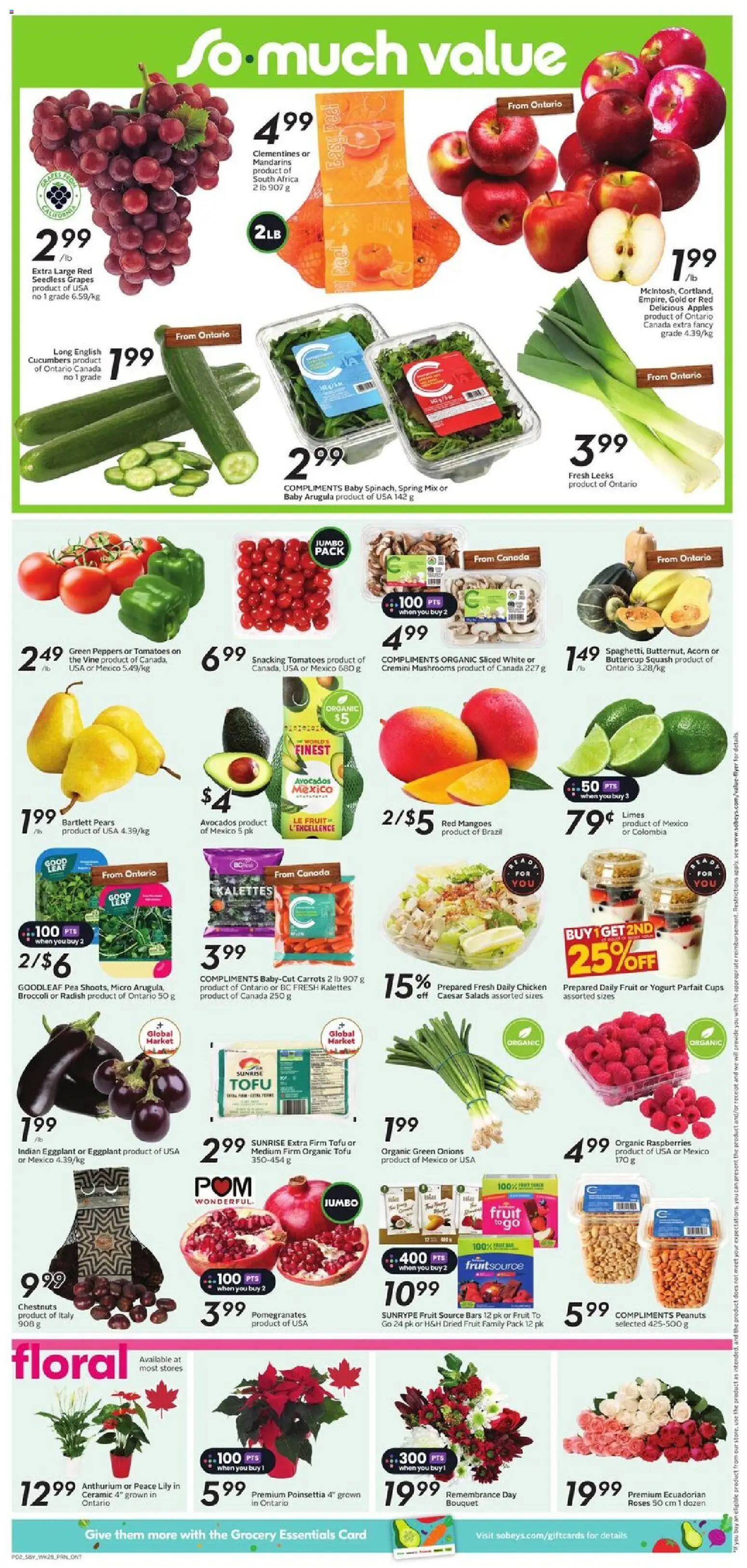 Sobeys flyer valid from 06.11.2025 | Page: 5 | Products: Cucumbers, Chicken, Apples, Tomatoes