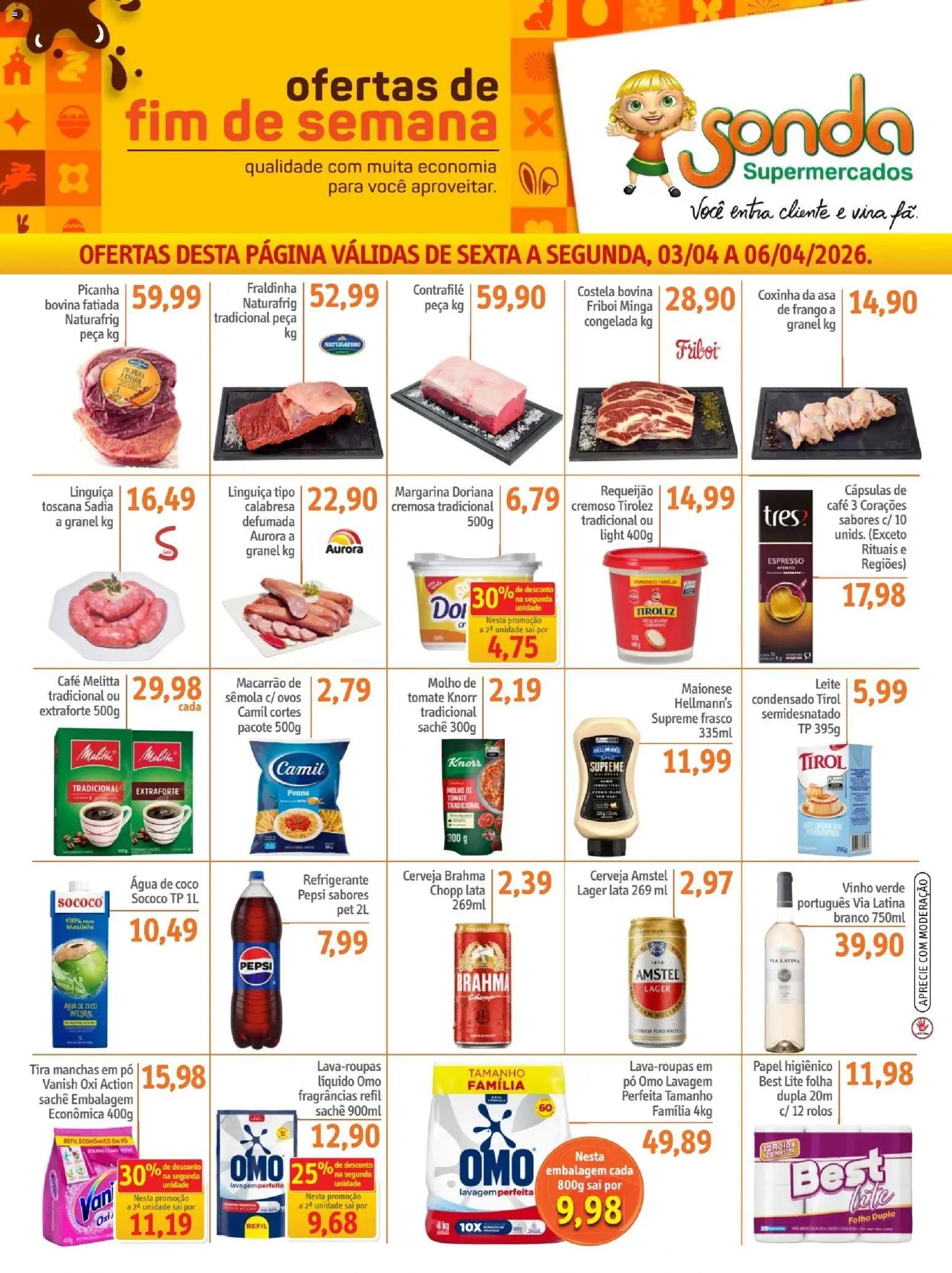 Sonda Folheto - válido de 03.04.2026 | Página: 1 | Produtos: Coco, Picanha, Refrigerante, Papel higiênico