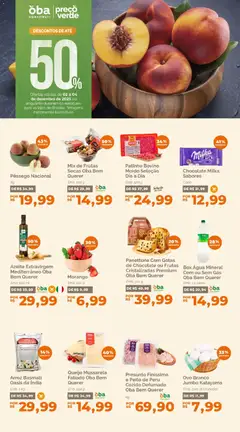 Oba Hortifruti - Ofertas da semana - Pré-Visualização do folheto da loja Oba Hortifruti, válido de 02.12.2025 | Página: 1 | Produtos: Pêssego, Chocolate, Peito de peru, Água mineral