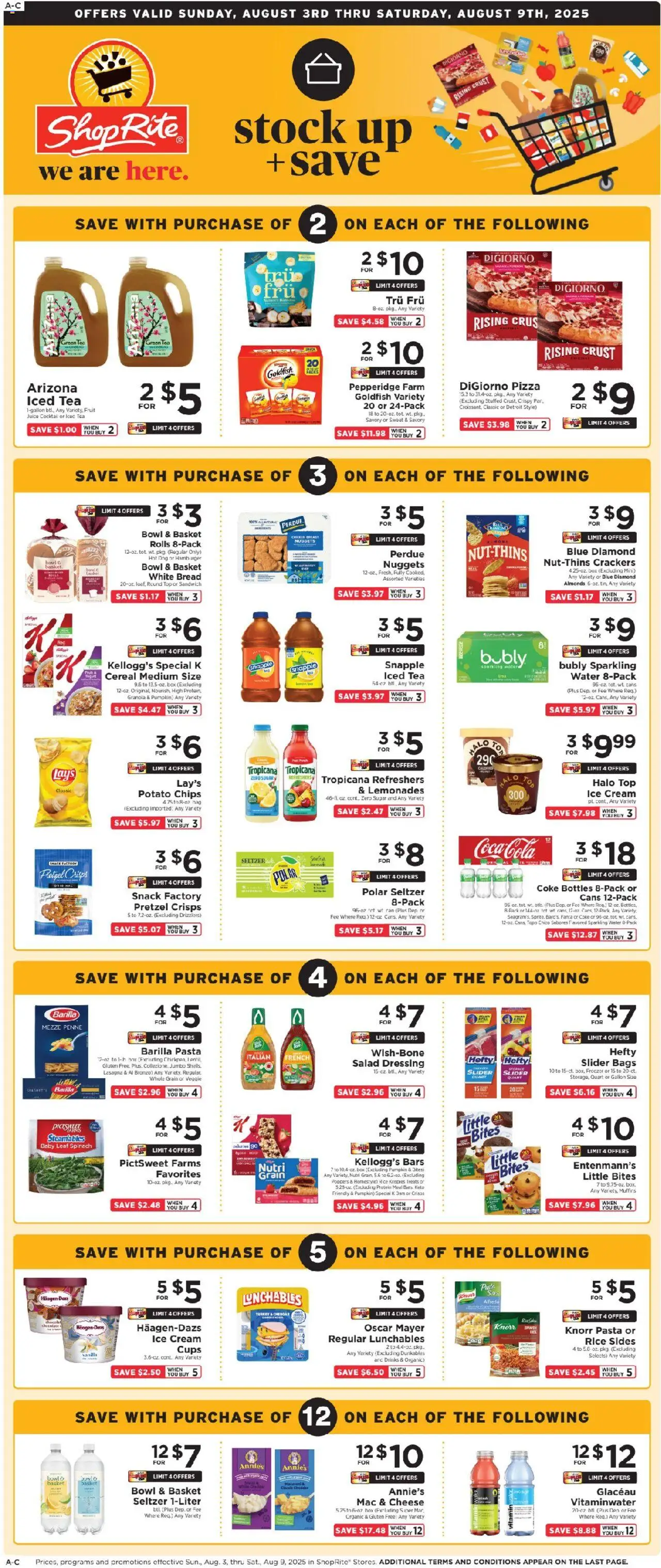 ShopRite Weekly Ad 2 - valid from 03.08.2025 | Page: 1 | Products: Green Tea, Pizza, Juice, Salad