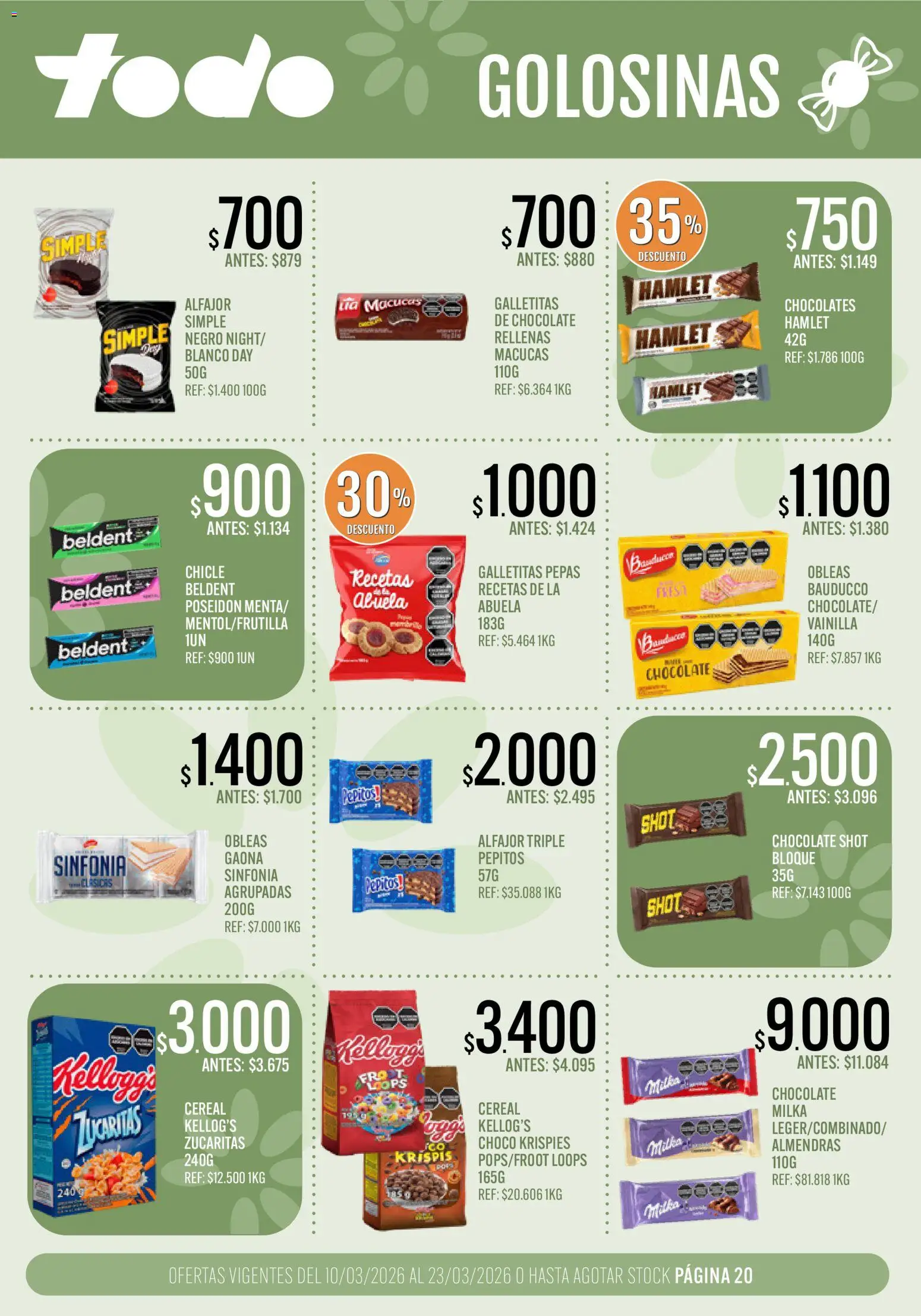 Supermercados TODO - Ofertas │ válido desde el 10.03.2026 | Página: 20 | Productos: Chocolate, Chicle, Alfajor, Golosinas