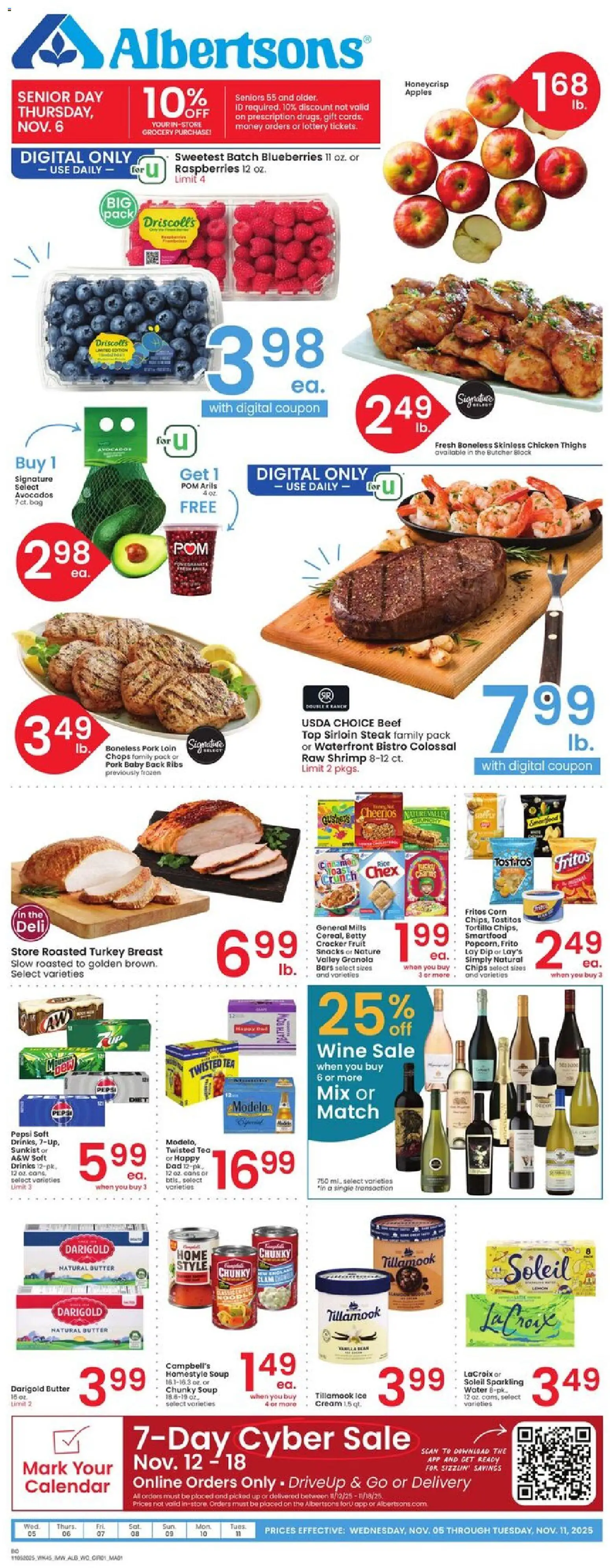 Albertsons Weekly Ad - valid from 05.11.2025 | Page: 1 | Products: Pork, Apples, Beef, Blueberries