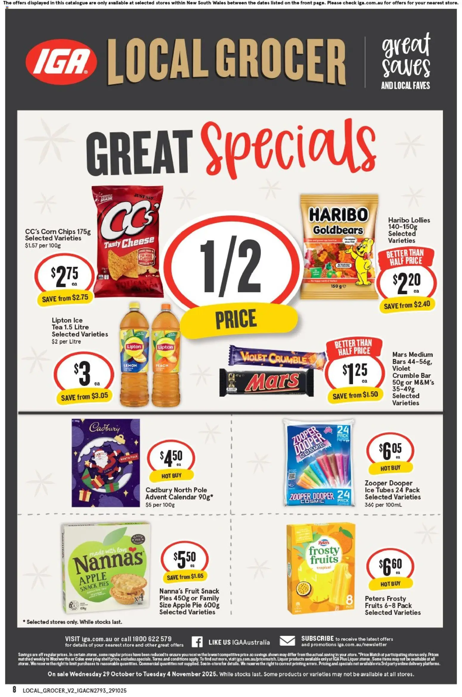 IGA catalogue - valid from 29.10.2025 | Page: 8 | Products: Lollies, Chips, Fruits, Pies